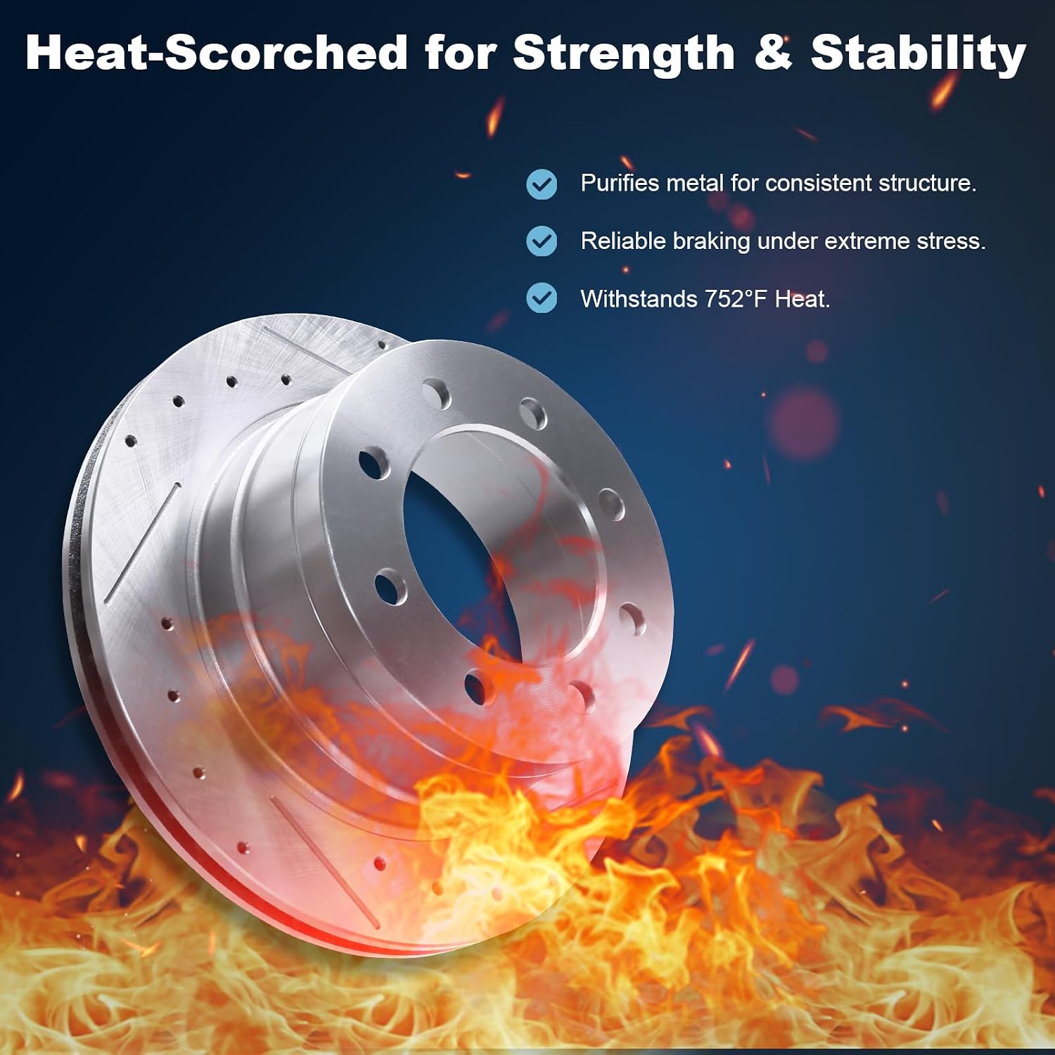 Rear Drilled and Slotted Disc Brake Rotors & Ceramic Brake Pads Kit Fit for Dodge 2006-2008 Ram 1500 (8 Lug; Mega Cab Models ONLY), 2003-2008 Ram 2500, 2003-2008 Ram 3500 Fit SRW or DRW