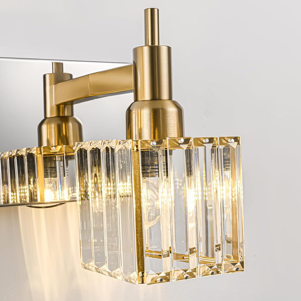 Crystal Bathroom Light Gold Chrome 4-Light Modern Bathroom Vanity Fixtures Over Mirror Square Crystal Wall Sconce
