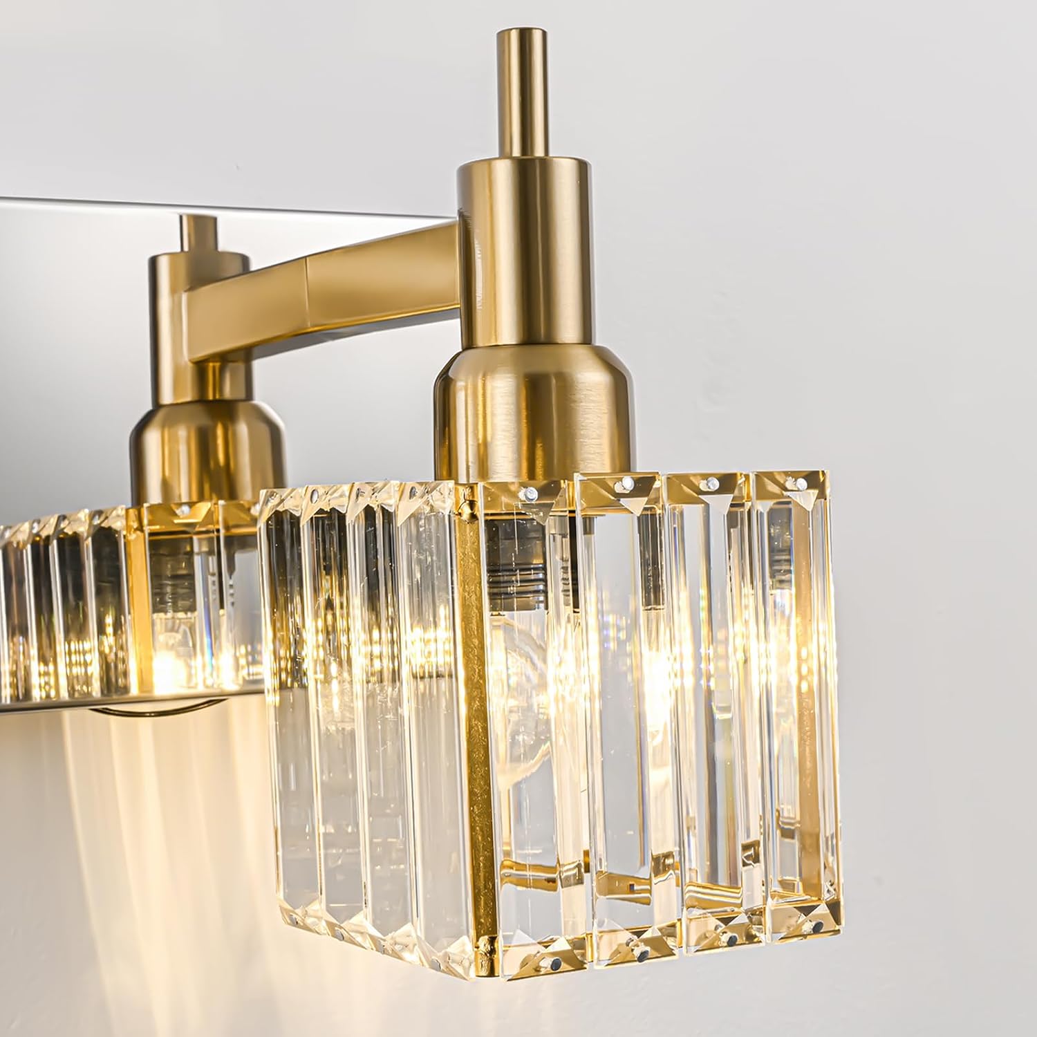 Crystal Bathroom Light Gold Chrome 5-Light Modern Bathroom Vanity Fixtures Over Mirror Square Wall Sconce