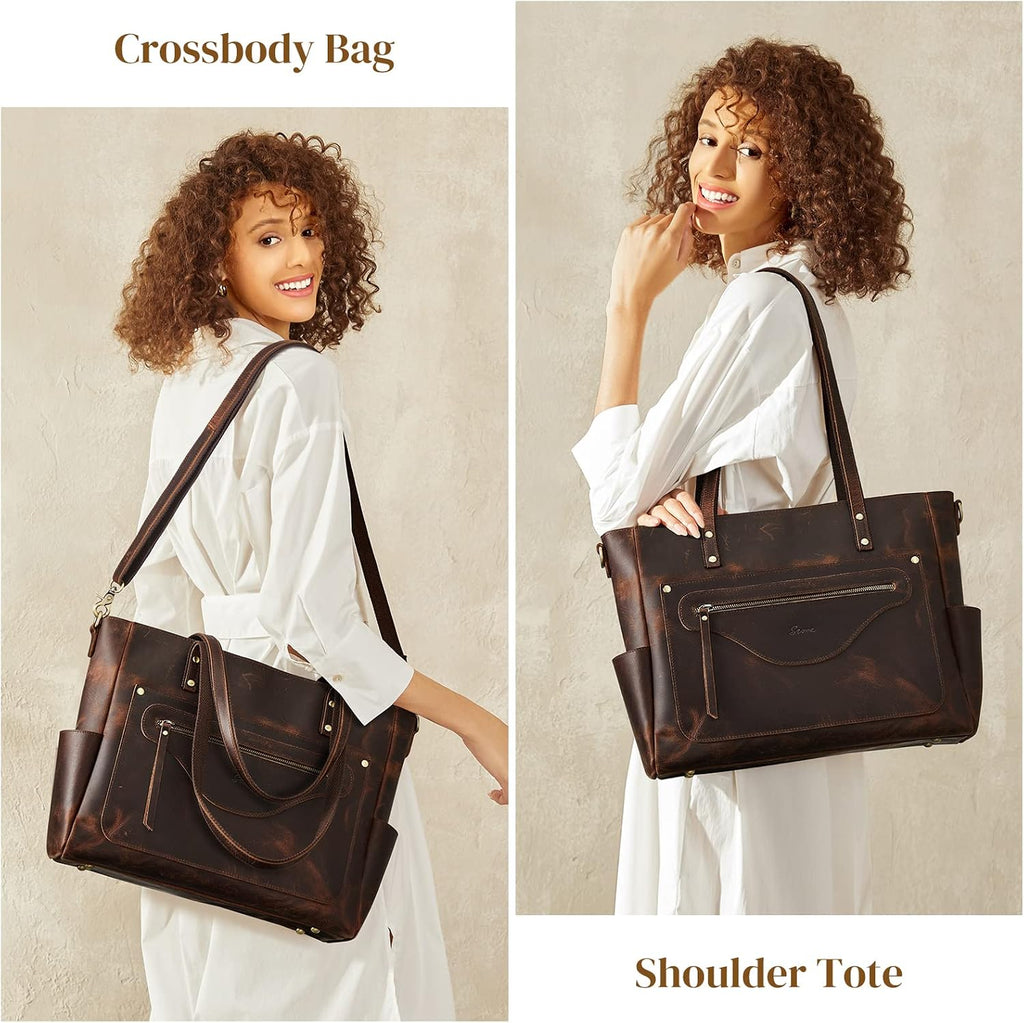 S-ZONE Women Genuine Leather Tote Bag Large Shoulder Purse Vintage Crossbody Work Handbag
