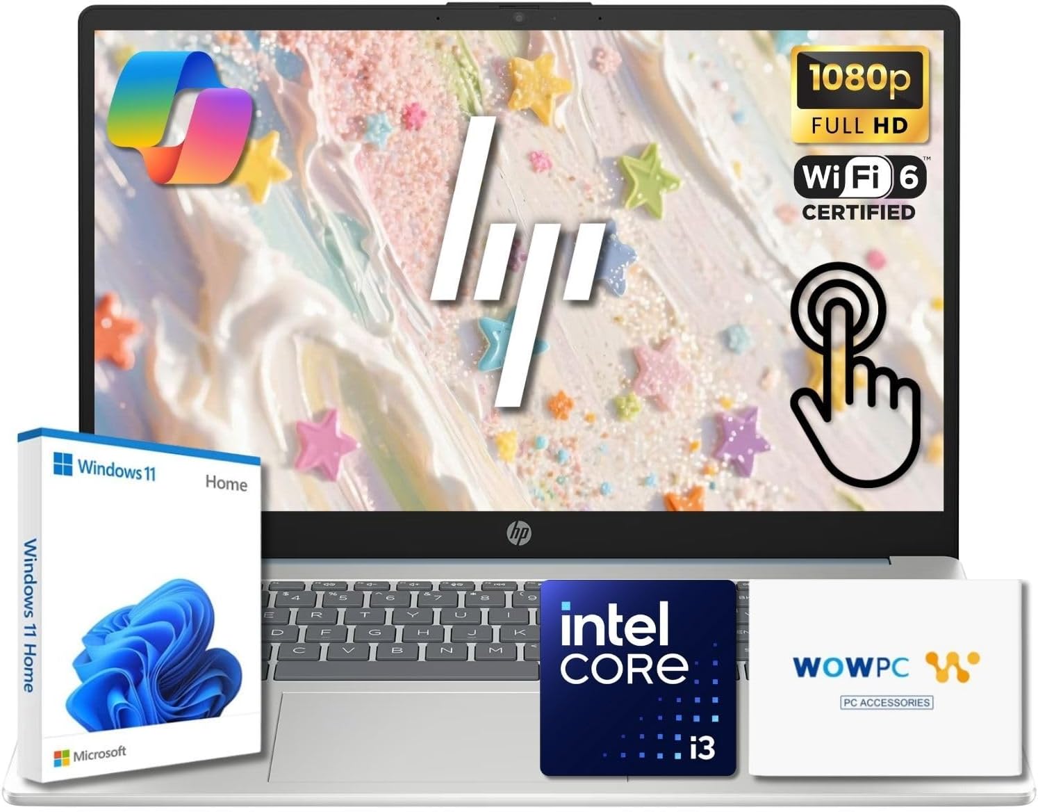 HP 15.6' Pavilion FHD Touchscreen Laptop | Intel Core i3 | 8GB DDR4 | 512GB PCIe SSD | AI Enhanced Win 11 | Numeric Keypad | Wi-Fi 6 & HD Webcam | WOWPC USB | Up to 10H Battery for Work & School