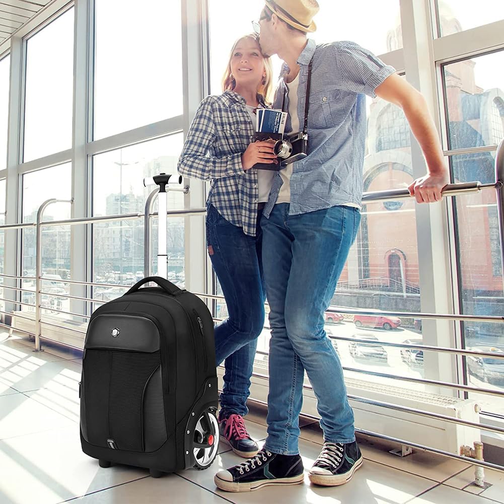 WMHYLYH 22 Inch Rolling Backpack, Waterproof Backpack with Wheels for Business and Travel Commuter, Carry on Laptop Backpack for Women and Men Adult (black)