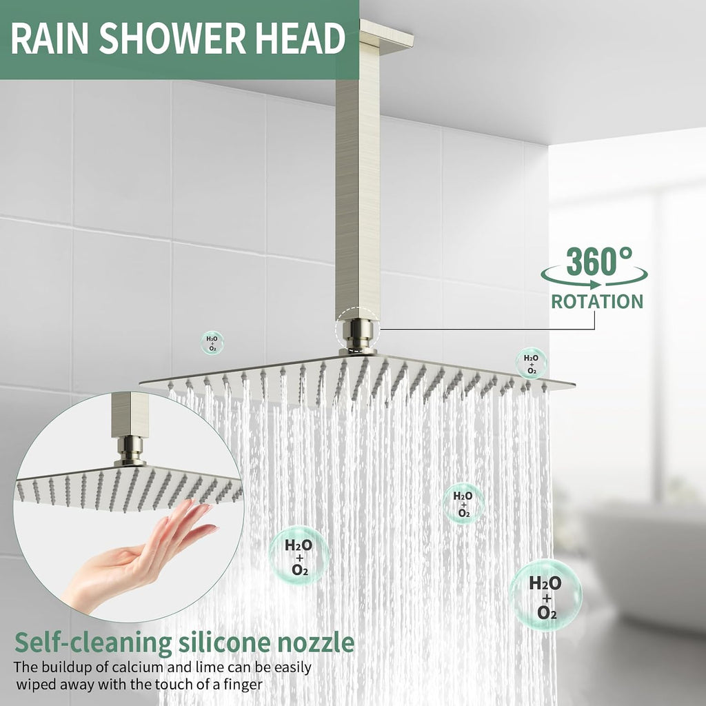 SunCleanse Rainfall Shower Faucet Set Brushed Nickel Shower Combo Set for Bathroom with High Pressure 10 inch Shower Head with Handheld Shower Valves Shower Head and Handheld Ceiling Mounted