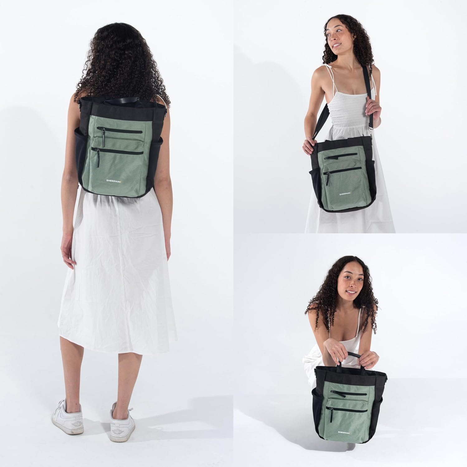 Sherpani Soleil, Anti Theft Convertible Backpack, 3 in 1 Tote, Crossbody Purse, 18L Travel Bag, RFID Protection, Fits 13' Laptop (Aloe Mist)