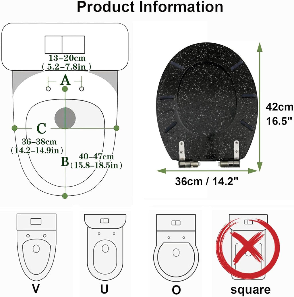 Sparkly Resin Toilet Seat, Elongated Toilet Seat Soft Close, Thicken Toilet Seats, Glitter Toilet Seat Slow Close Bathroom Toilet Lid, Easy Clean & Install, 42 × 36cm,Gold(Pink)