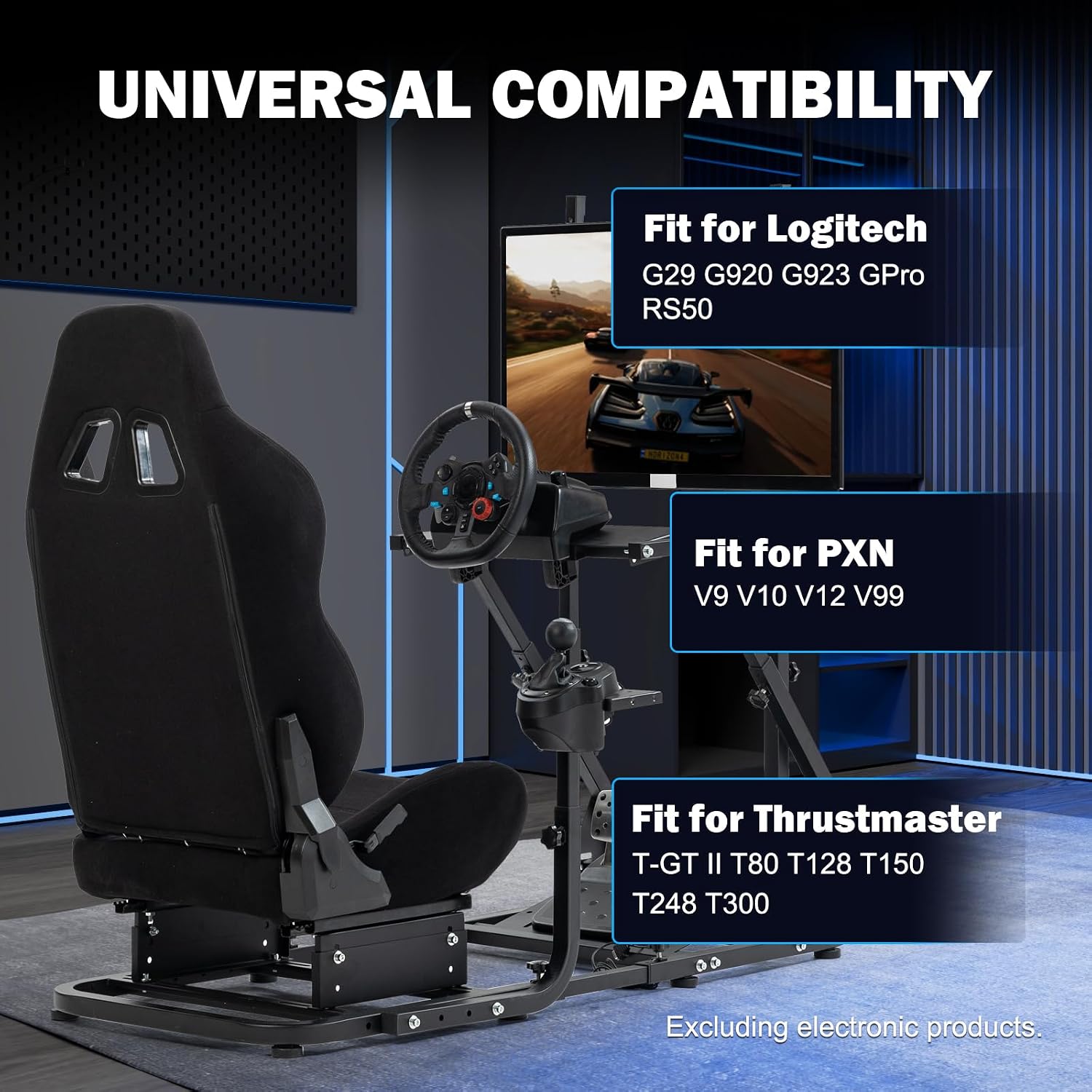 Anman Sim Racing Simulator Cockpit Black Seat with Visualizer Monitor Stand Fit for Logitech G25 G27 G29 G920 G923, for Thrustmaster T300RS TX, for Fanatec,Excluding Electronic Devices