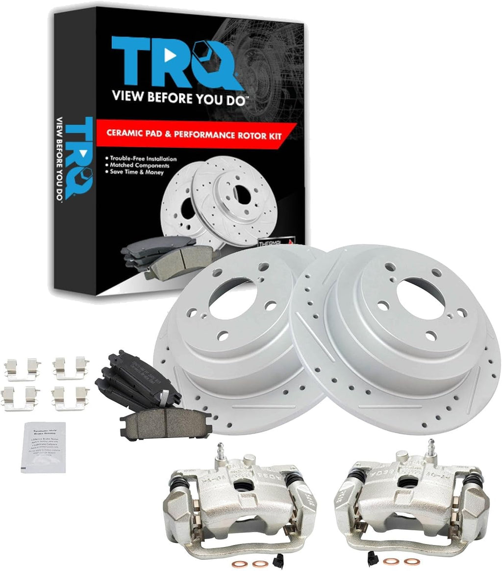 TRQ Performance Rear Brake Pad and Rotor Set Ceramic Solid Rotors Calipers Compatible with 1999 Subaru Impreza