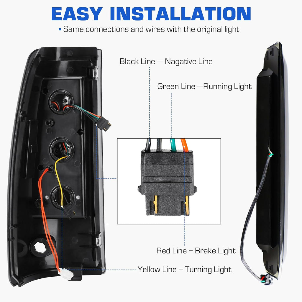 LED Tail Light + 3rd Brake Light Kit Fit for Chevy Silverado & for GMC Sierra 1500 2500 HD 2003-2006, Silverado Sierra 3500 2004-2006, Silverado/Sierra Classic Models 2007, Black Housing Smoke Lens