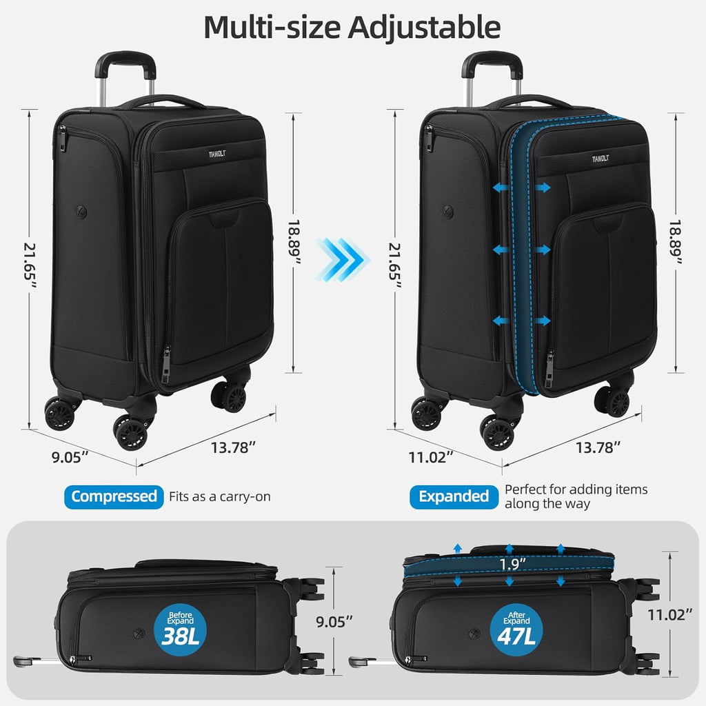 Carry on Luggage with Spinner Wheels 20-Inch,Lightweight Expandable Luggage Set Carry-on Suitcase with Wheels Women Men-Black