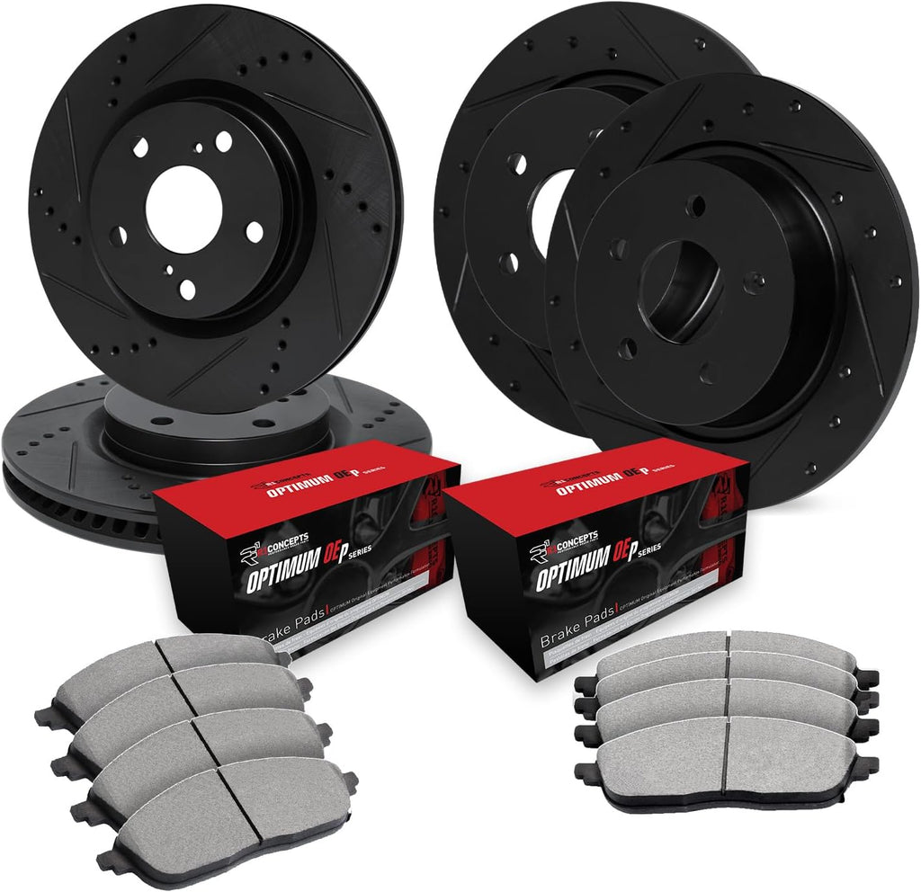R1 Concepts Front and Rear Brake Kit Fits 2015-2020 Jeep Cherokee| Optimum Oep Brake Pads and Drilled Slotted Brake Rotors| 13.0' Front & 12.6' Rear