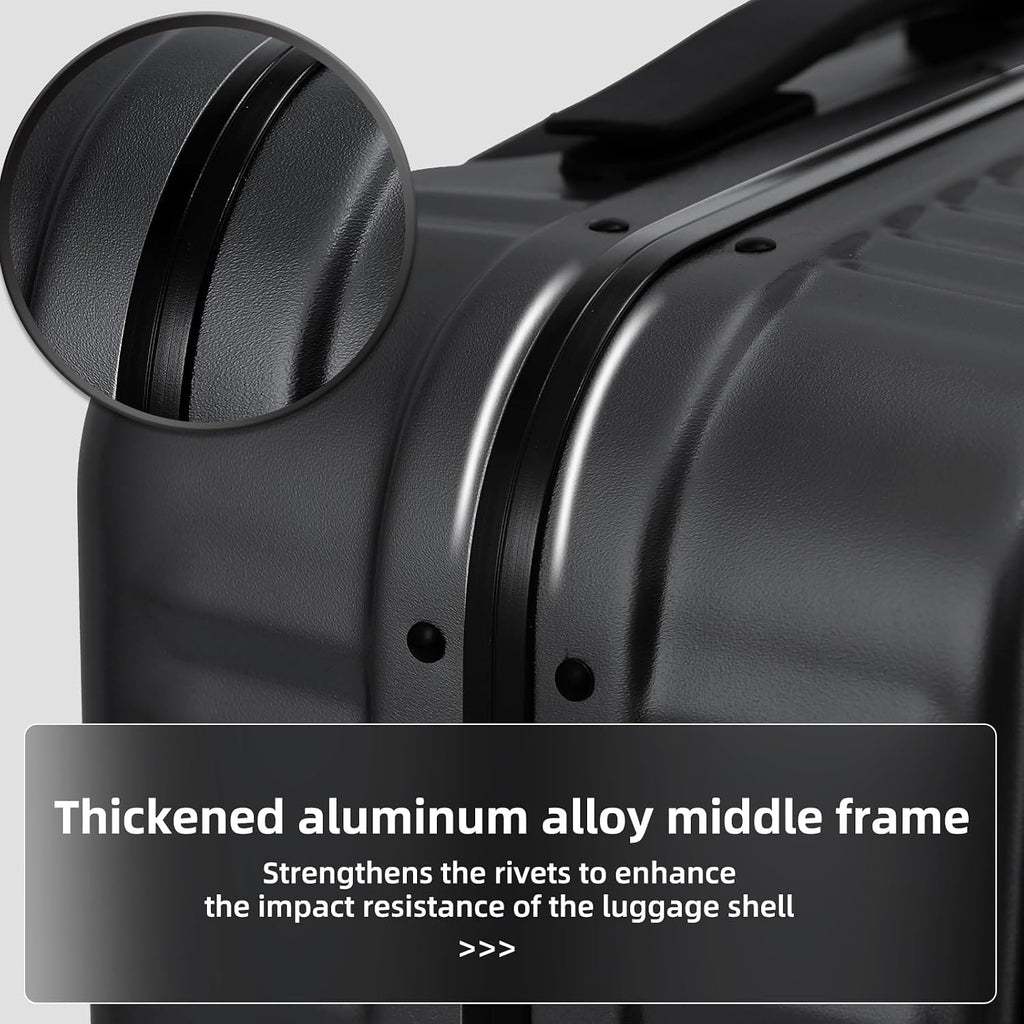 Kaleenie 29 Inch Aluminum Checked Luggage with Side Opening Zipper, 40 * 37 * 77cm, 113L, Lightweight Hardshell ABS+PC Suitcase with TSA Lock, 360° Universal Wheels, Black