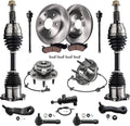 Detroit Axle - 4WD Front Brake Kit for Silverado Sierra 1500 GMC Chevy Tahoe, Disc Brake Rotors Ceramic Brake Pads CV Axles Wheel Bearing Hubs Tie Rods Pitman Idler Arms Bracket Replacement