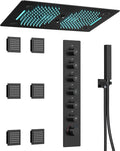 Luxury LED Shower System, 28' x 16' Ceiling Mount Bluetooth Music Speaker 4 Function Shower Head with 6 Body Jets, Matte Black