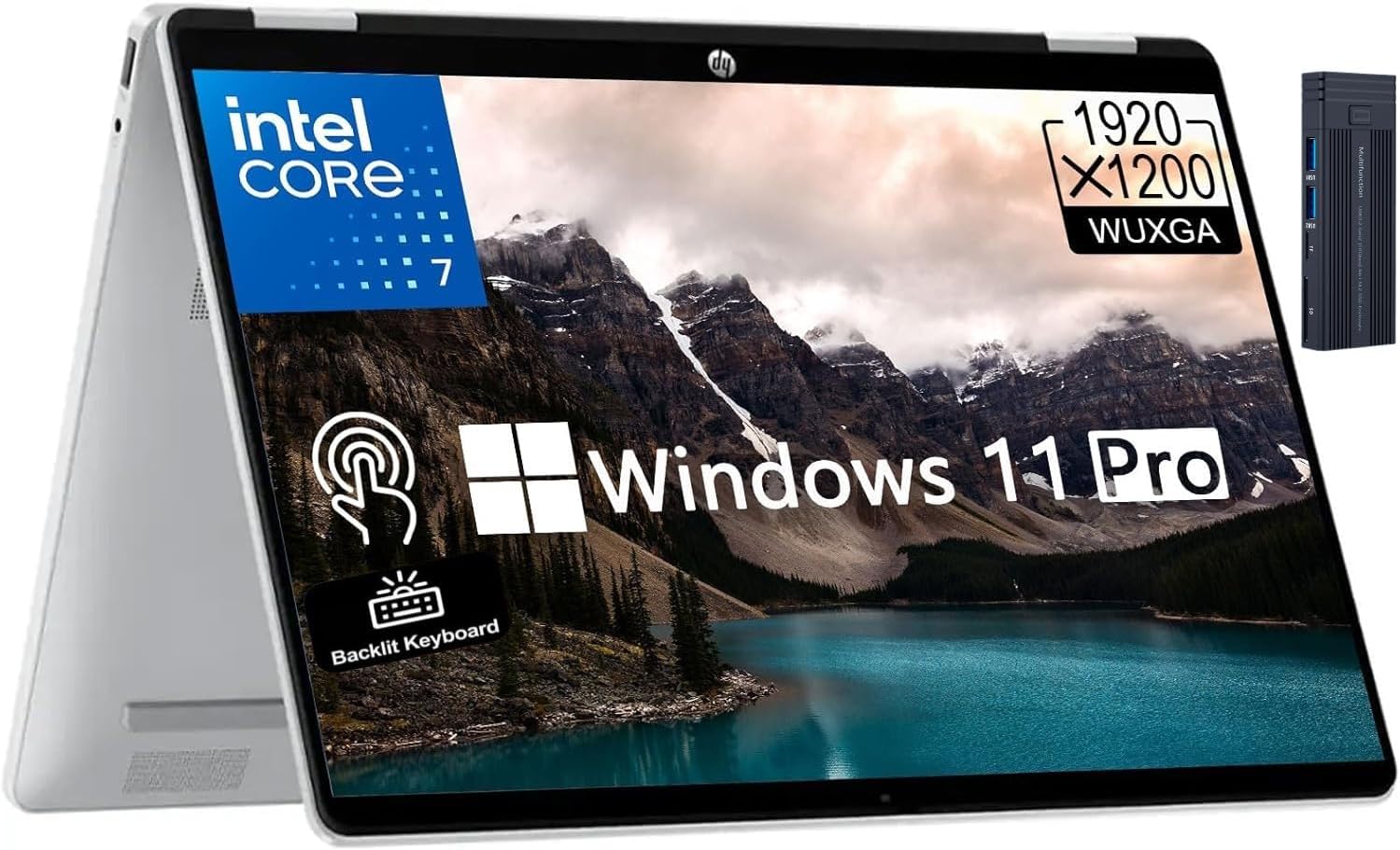 HP OmniBook 5 Flip 14' 2K Touchscreen 2-in-1 Laptop, Intel Core 7 150U Processor, 16GB RAM 1TB SSD, Webcam, Backlit Keyboard, Wi-Fi 6E, 256gb 9H Docking Station, Windows 11 Pro, Silver