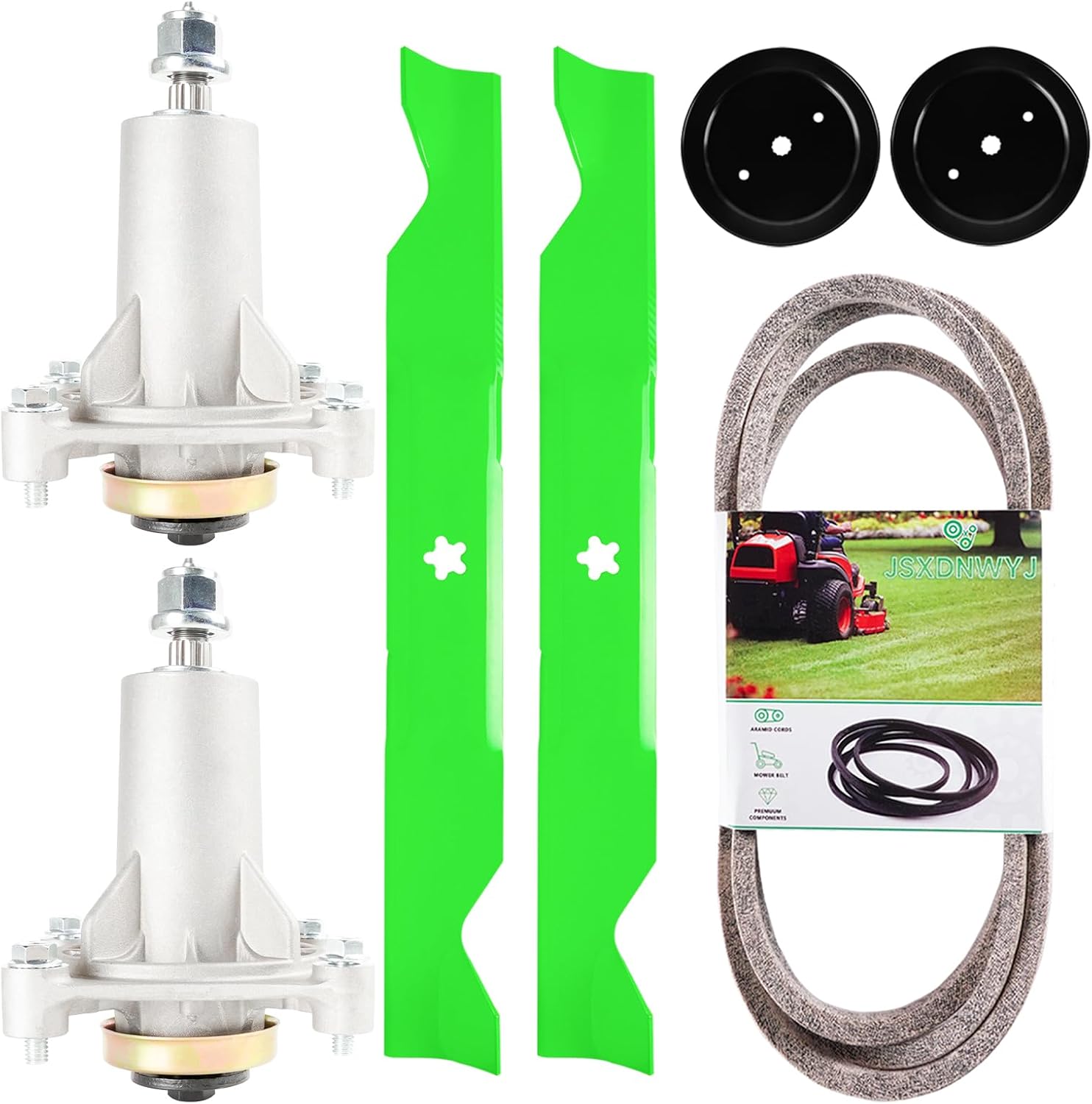 46 Inch Mower Deck Rebuild Kit - Fits Hu sqvarna 2246LS 2346XLS YTA22V46 YTH20K46 YTH22V46 YTH18K46 with 46' Deck, 2 Spindles(532187292)+2 Blades(21546611)+2 Pulleys(195945)+1 Belt(21546607)