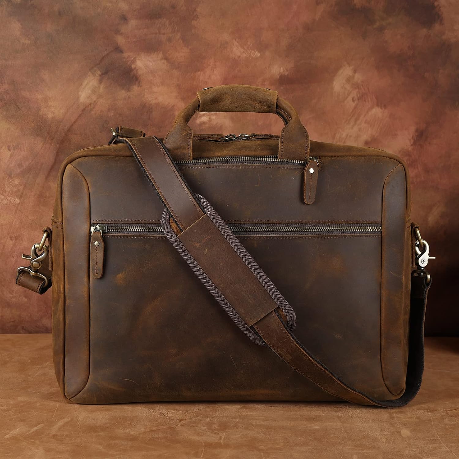 TIDING Leather 15.6' Laptop Backpack Convertible Business Briefcase Crossbody Shoulder Messenger Bag, Brown