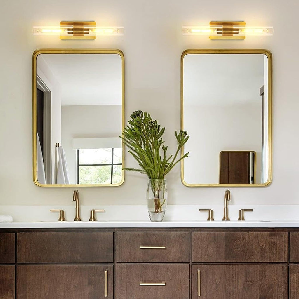 Brass Wall Sconces, 22.8' Bathroom Wall Sconce, Antique Brass Wall Sconces Set of 2, 2-Light Dimmable Wall Sconce, Sconces Wall Lighting With Glass, Bathroom Vanity Light, Tube Sconce for Living Room