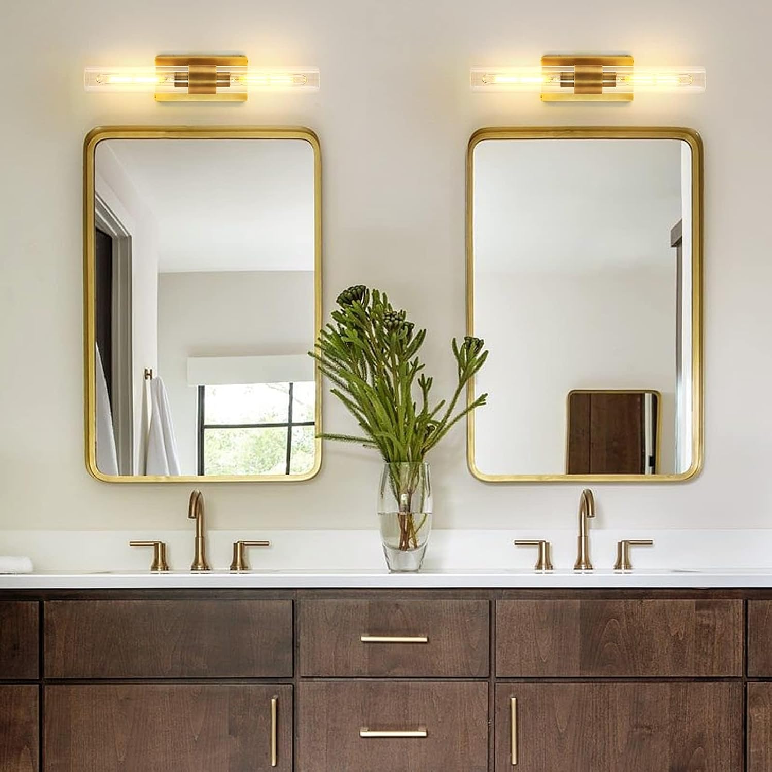 Brass Wall Sconces, 22.8' Bathroom Wall Sconce, Antique Brass Wall Sconces Set of 2, 2-Light Dimmable Wall Sconce, Sconces Wall Lighting With Glass, Bathroom Vanity Light, Tube Sconce for Living Room
