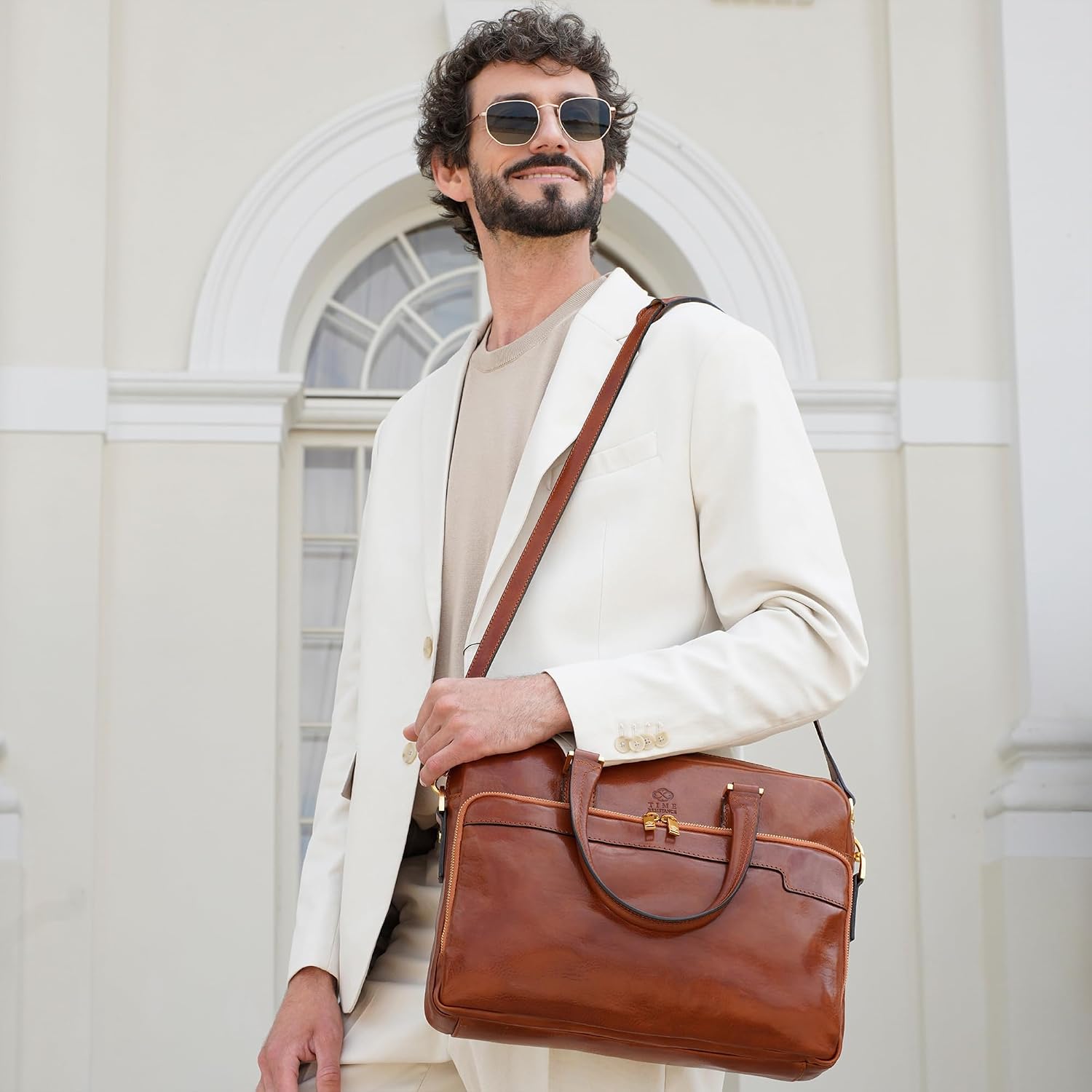Time Resistance Leather Briefcase - Italian Handmade Leather Laptop Bag - Briefcase for Men and Women - Computer Bag