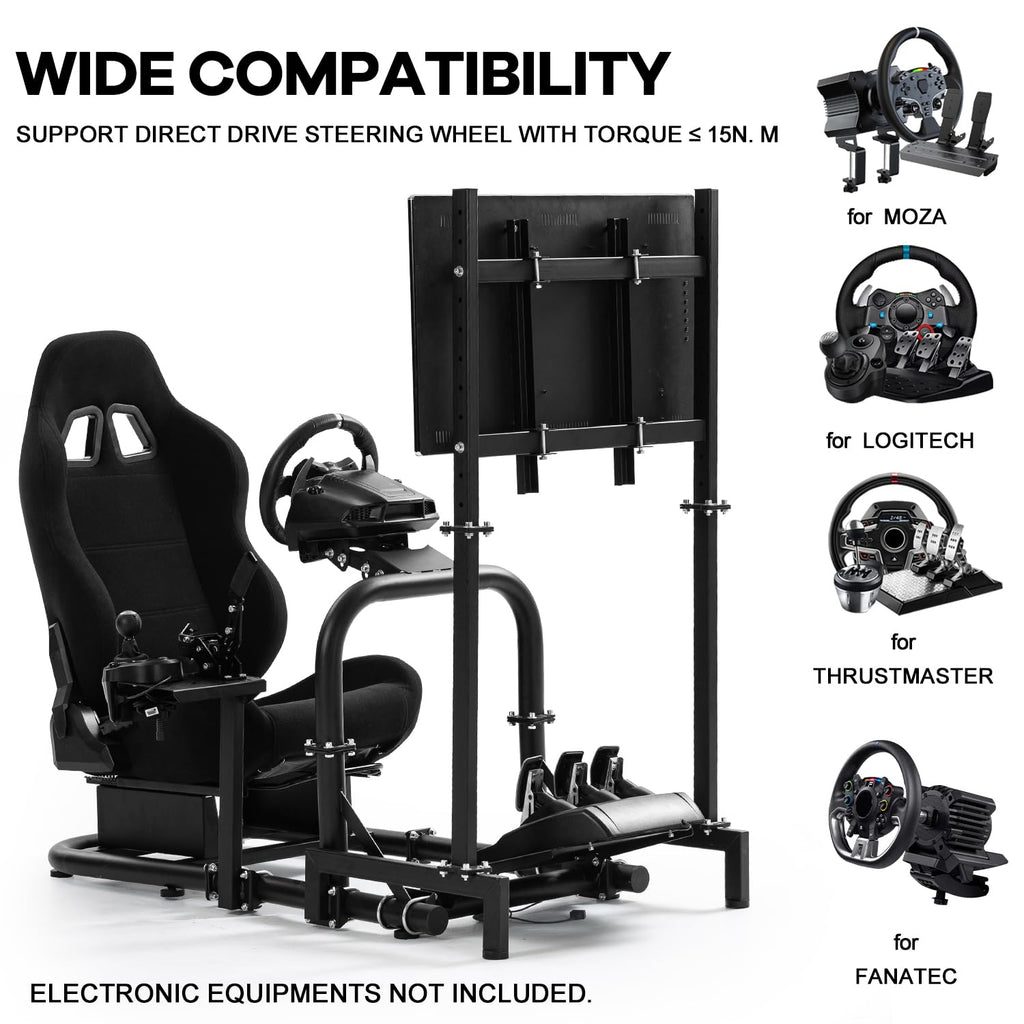 Anman Racing Simulator Cockpit with Monitor Stand and Seat Fit for Logitech G29 G920 G923, for Thrustmaster T248 T300, for Fanatec CSL DD, for Moza Wheel Shifter Pedals NOT Included