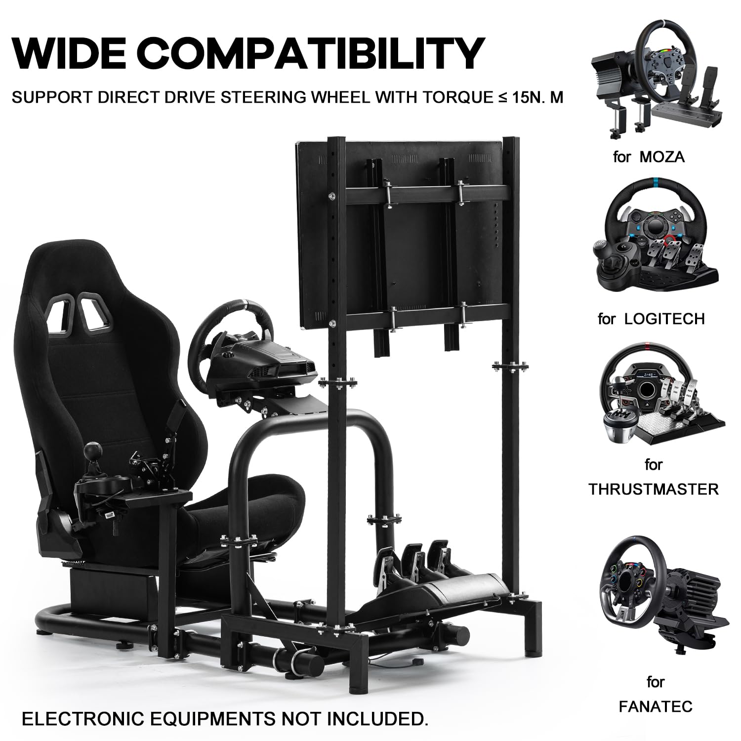 Anman Racing Simulator Cockpit with Monitor Stand and Seat Fit for Logitech G29 G920 G923, for Thrustmaster T248 T300, for Fanatec CSL DD, for Moza Wheel Shifter Pedals NOT Included