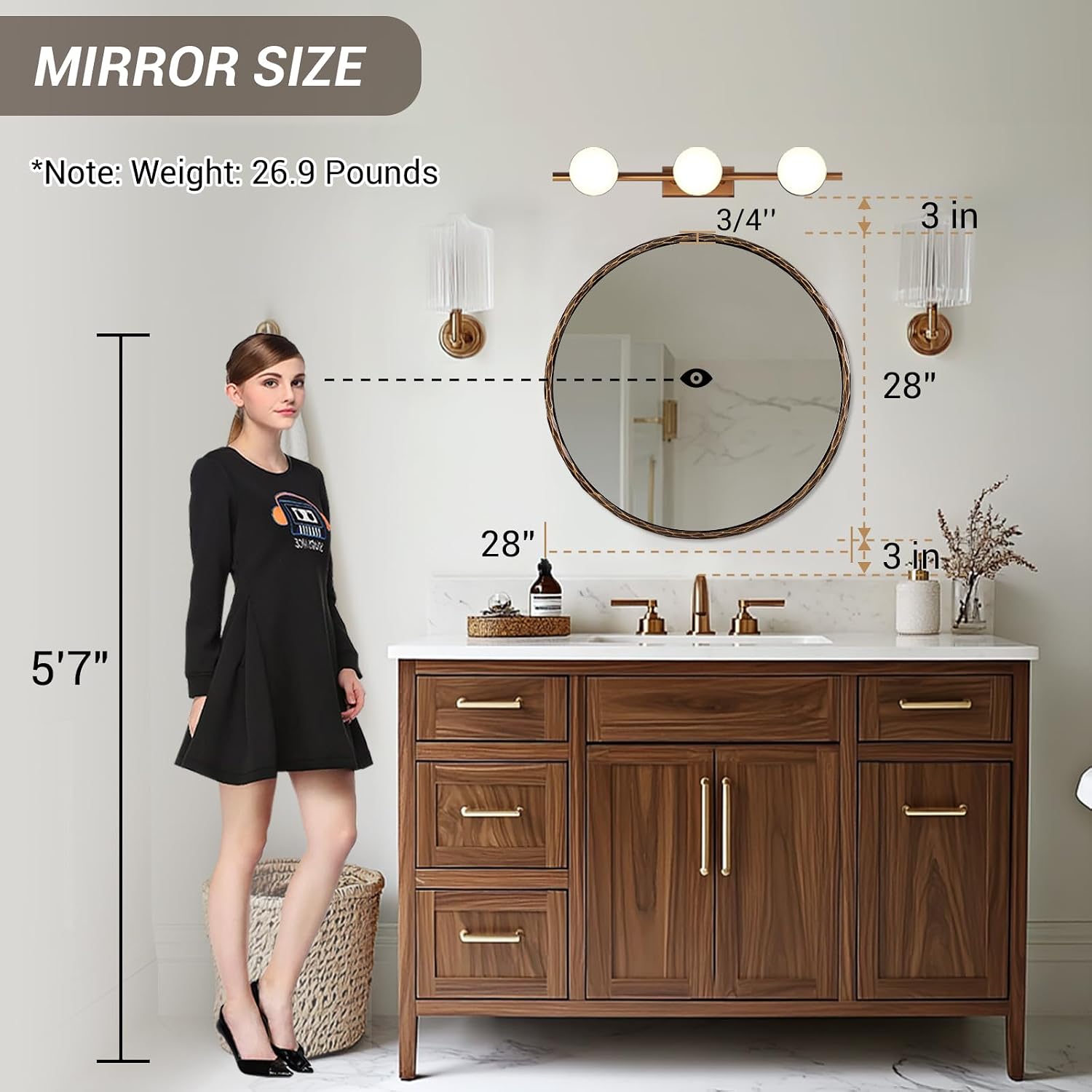 ANDY STAR Hand-Forged Round Bathroom Mirror, 28 Inch Antique Oil Rubbed Bronze Hammered Circular Mirror, for Wall Decor, Entryway, Bedroom, Fireplace, Solid Steel Frame