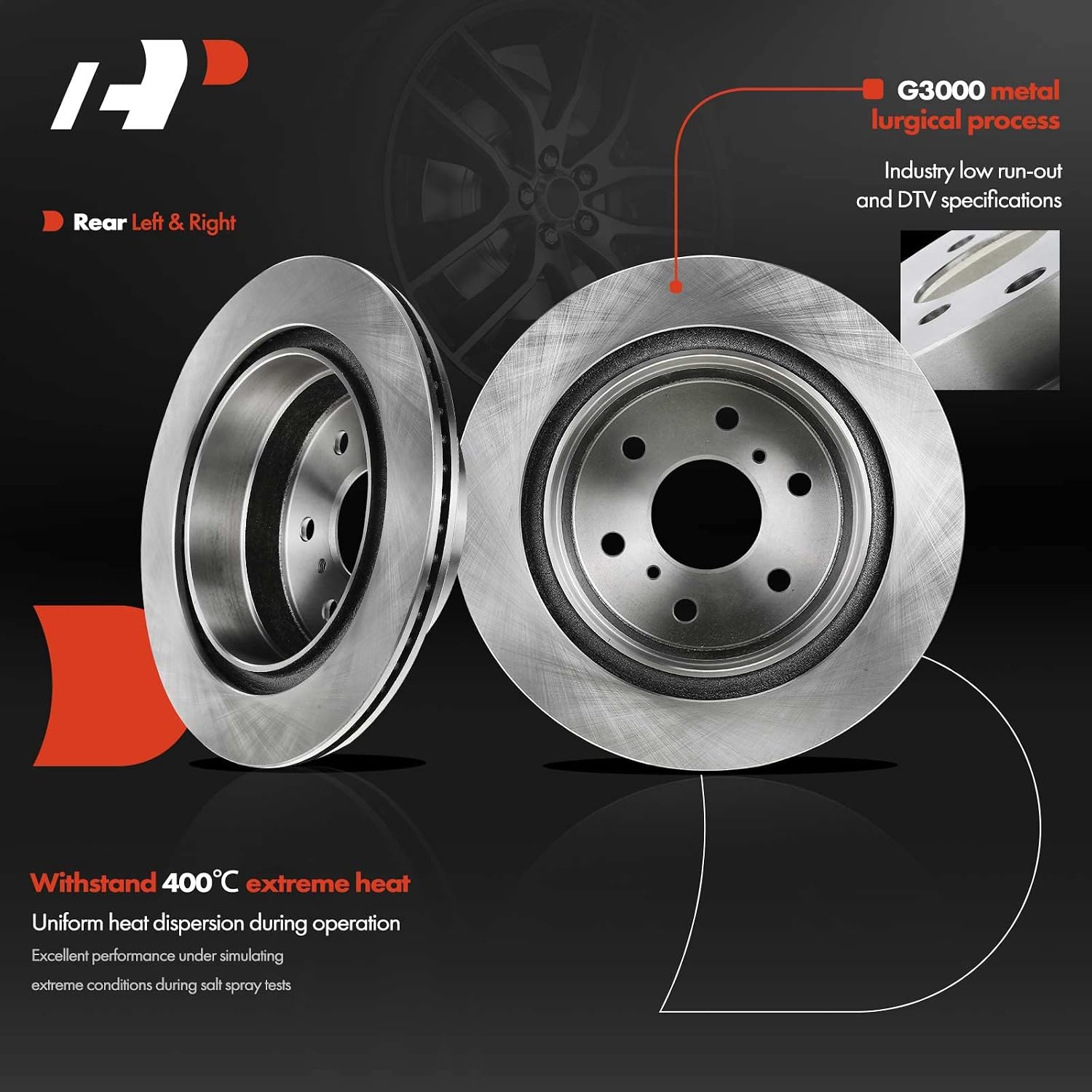 A-Premium 13.58 inch (345mm) Rear Vented Disc Brake Rotors + Ceramic Pads kit Compatible with Select Cadillac, Chevy and GMC Models - Escalade, Silverado 1500, Suburban, Tahoe, Sierra 1500, Yukon(XL)
