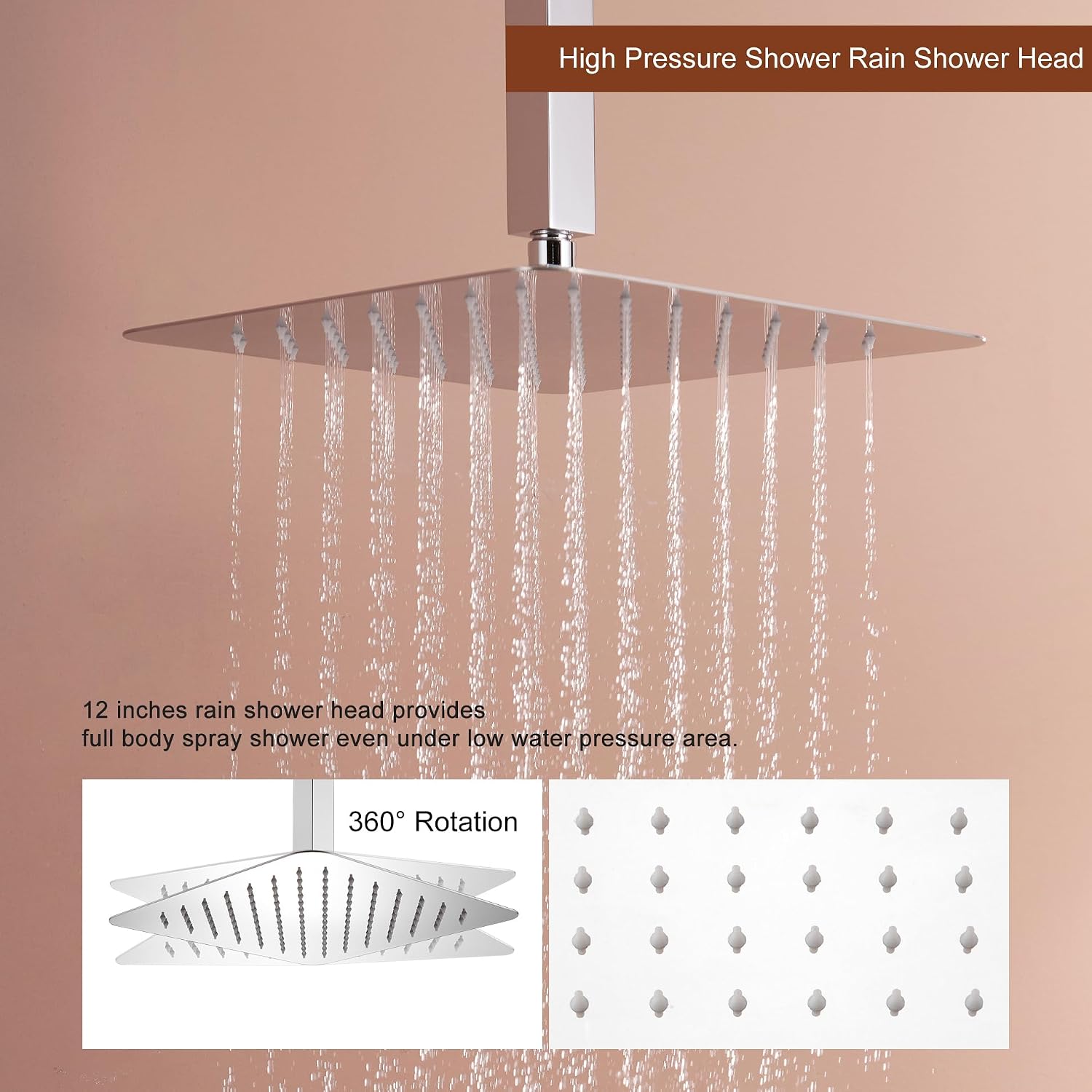 MONDAWE 12 In Thermostatic Shower System, Ceiling Mounted High Pressure Shower Head with Handheld,6 Body Jets, Bathroom Shower Faucet Set in Chrome