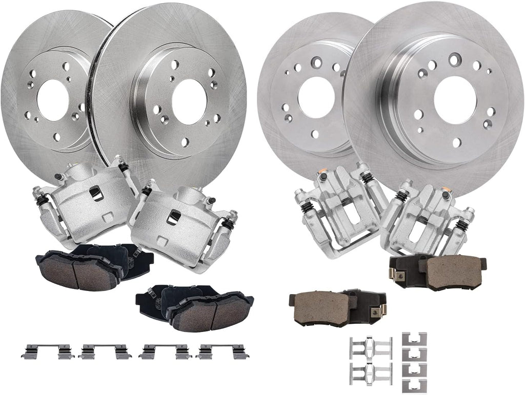 Detroit Axle - Brake Kit for 2003-2011 Honda Element Brake Rotors and Ceramic Brakes Pads Brake Calipers 2004 2005 2006 2007 2008 2009 2010 Front and Rear Replacement