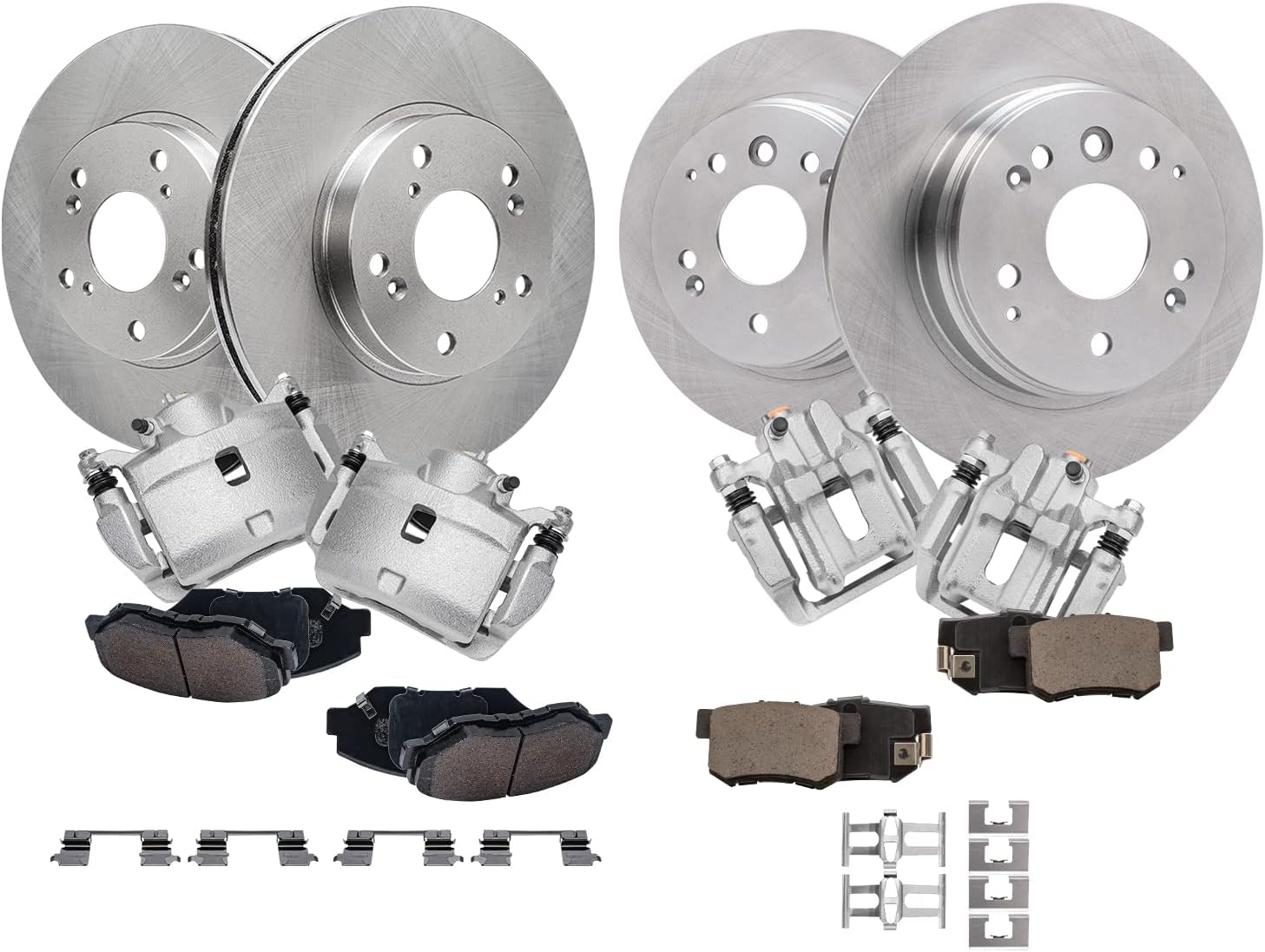 Detroit Axle - Brake Kit for 2003-2011 Honda Element Brake Rotors and Ceramic Brakes Pads Brake Calipers 2004 2005 2006 2007 2008 2009 2010 Front and Rear Replacement