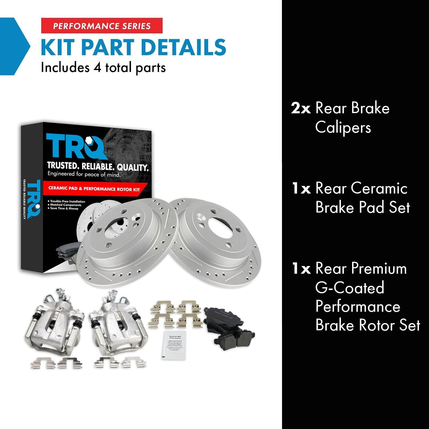 TRQ Performance Rear Brake Pad and Rotor Set Ceramic Slotted Drilled Coated Rotors Calipers Compatible with 2009-2013 Mini Cooper