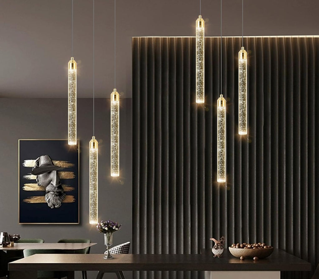 Pendant Lights Kitchen Island Mini Chandelier Gold Pendant Light Crystal Light fixtures Adjustable Hanging Ceiling Hanging Lights Bubble Mini Crystal Ceiling Light for Dining Room Bedroom 2700K 6000K