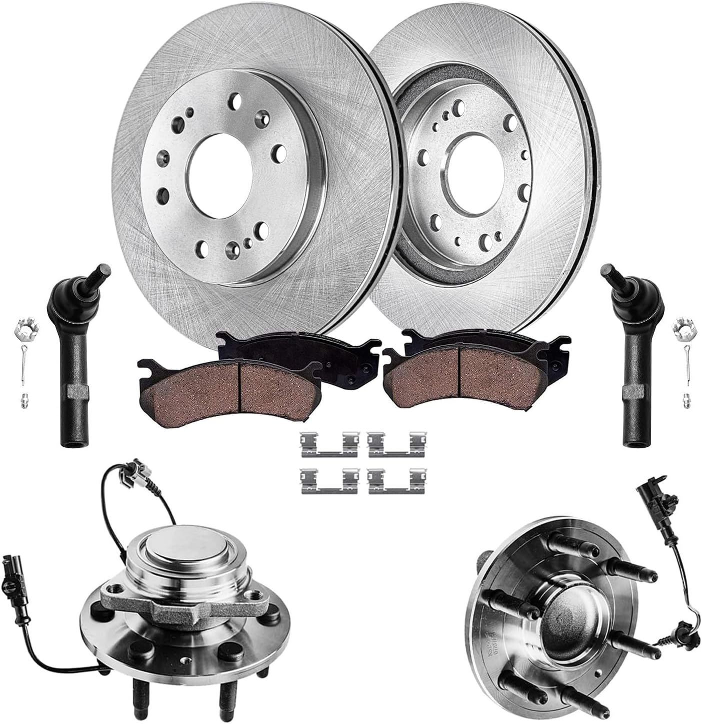 Detroit Axle - 2WD Front Brake Kit for Silverado Sierra Yukon XL 1500 Cadillac Escalade ESV GMC Chevy Tahoe, 12.99'' inch Disc Brake Rotors Ceramic Brake Pads Wheel Bearing Hubs Tie Rods Replacement