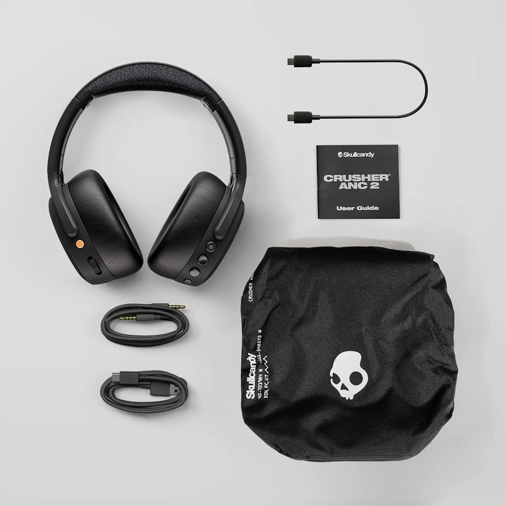 Skullcandy Crusher ANC 2 Wireless Over-Ear Bluetooth Headphones with Extra USB-C Charging Cable, Multi-Sensory Bass, Active Noise Cancelling, 60 Hours Battery, Microphone iPhone Android - Preppy Blue