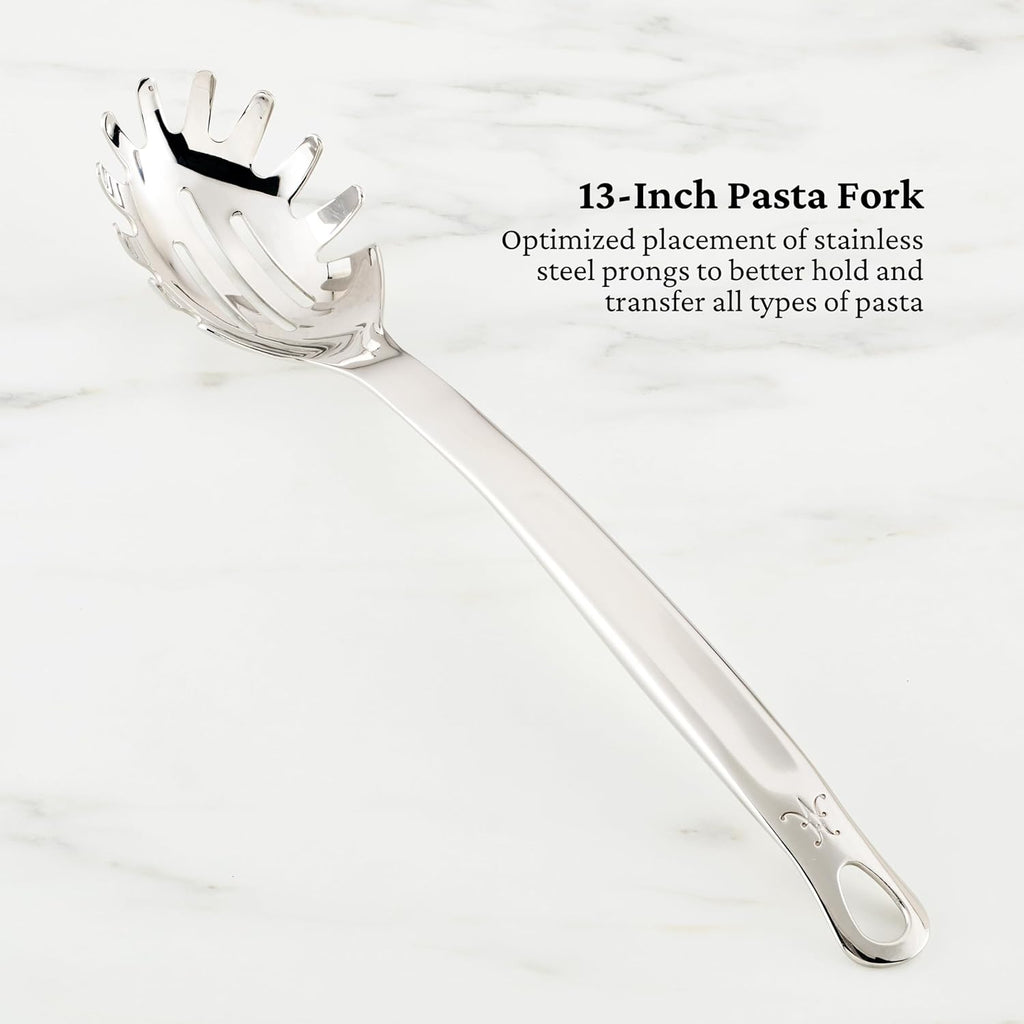 Hestan Provisions Chef's Tools, Essential Set (5-Piece), Stainless Steel Solid Spoon, Ladle, Pasta Fork, Turner/Spatula, Fish Spatula