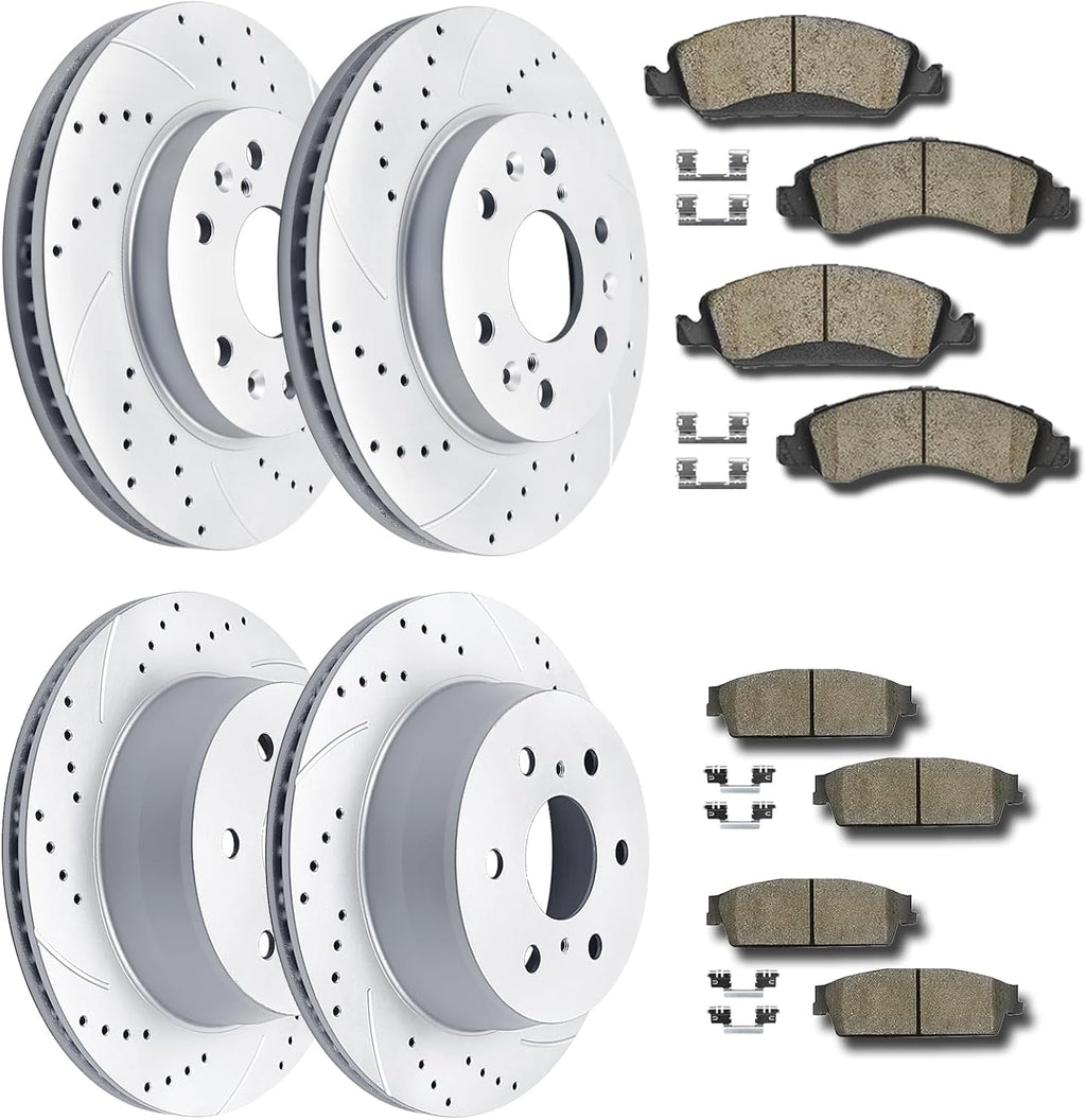 Front and Rear Drilled and Slotted Brake Rotors Ceramic Brake Pads Brake Kit Suitable for Cadillac Escalade GMC Yukon Chevy Silverado 1500 Tahoe