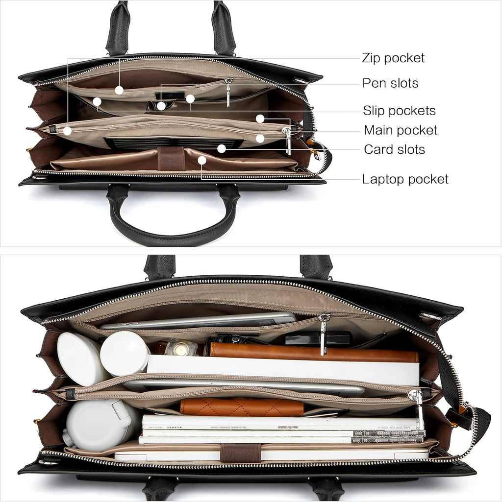 BOSTANTEN Briefcase for Women Laptop Tote 15.6 Inch Genuine Leather Handbag Work Bag Beige