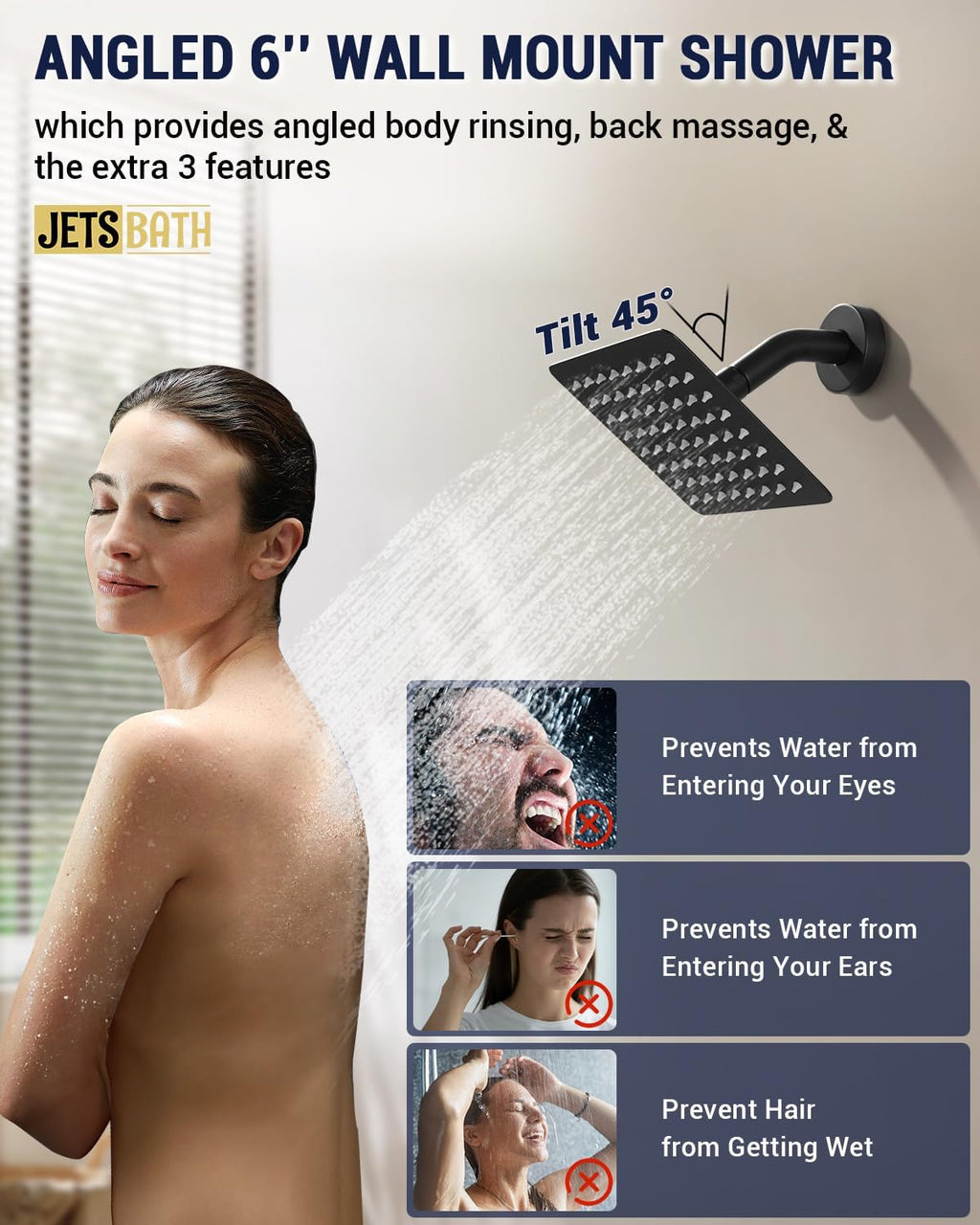 Dual Rainfall Shower Head System with 4 Body Jets, JetsBath Shower Faucet Set Double Shower Head 6-Inch Shower Head & 12' Rain Shower, Luxury Matte Black Shower Faucet Set Tandem Shower Head System