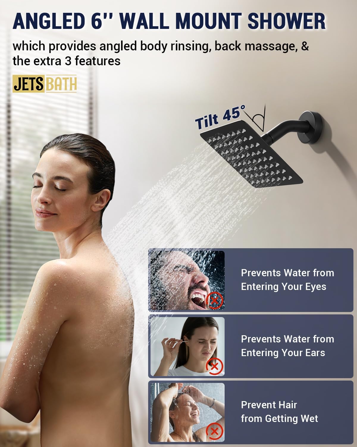 Dual Rainfall Shower Head System with 4 Body Jets, JetsBath Shower Faucet Set Double Shower Head 6-Inch Shower Head & 12' Rain Shower, Luxury Matte Black Shower Faucet Set Tandem Shower Head System