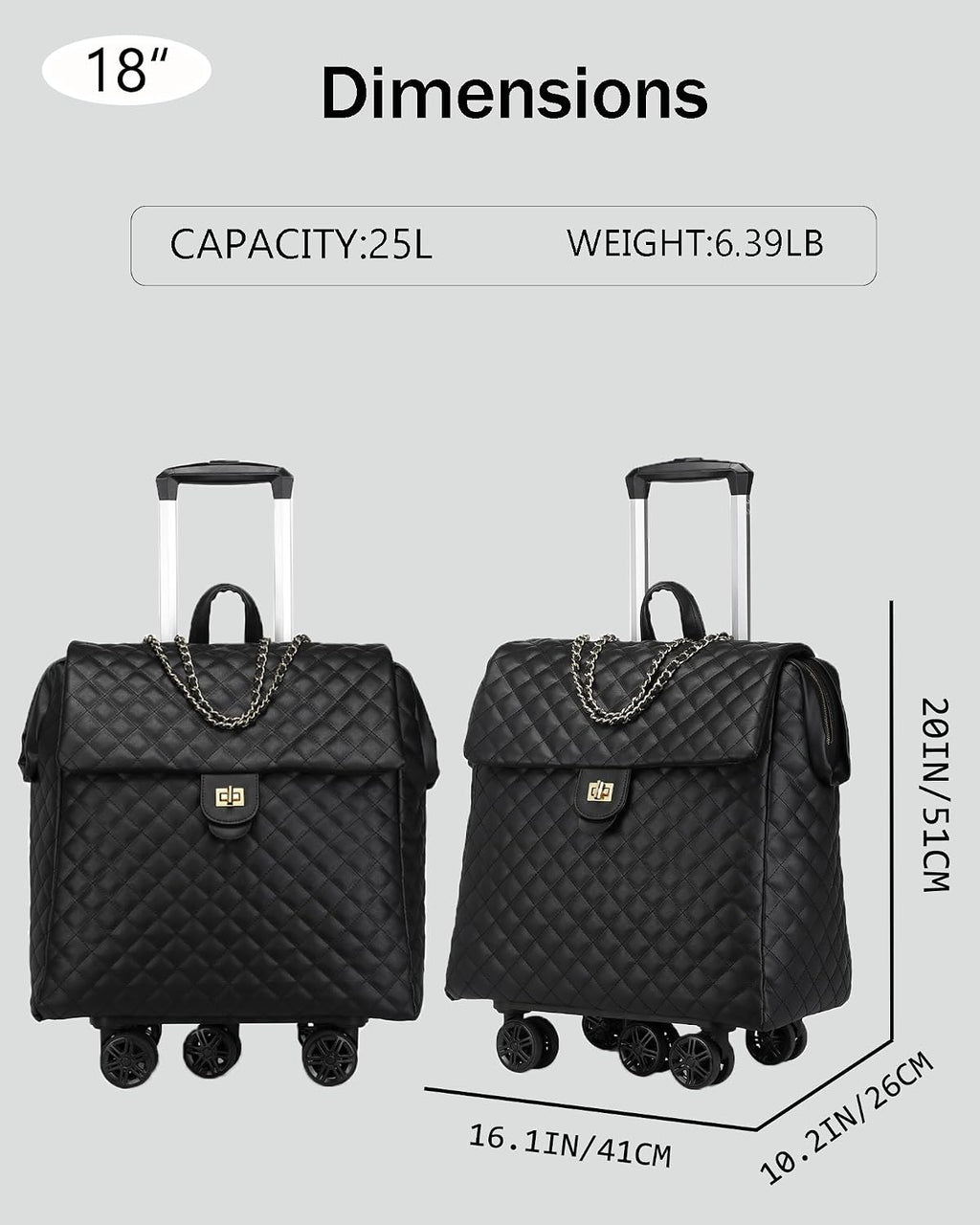 VH&GRED Luxury Carry on Luggage for Women Designer Underseat Carry On Luggage with Wheels Diamond Quilted Leather Carry On Luggage Vintage Style Suitcases with Wheels