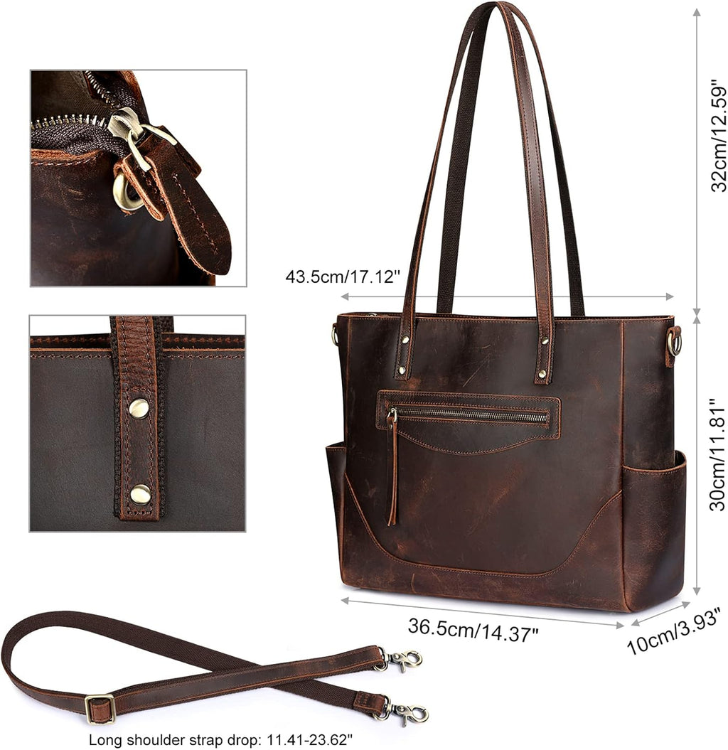 S-ZONE Genuine Leather Tote Bag for Women Large Shoulder Purses Work Handbags with Crossbody Strap Vintage