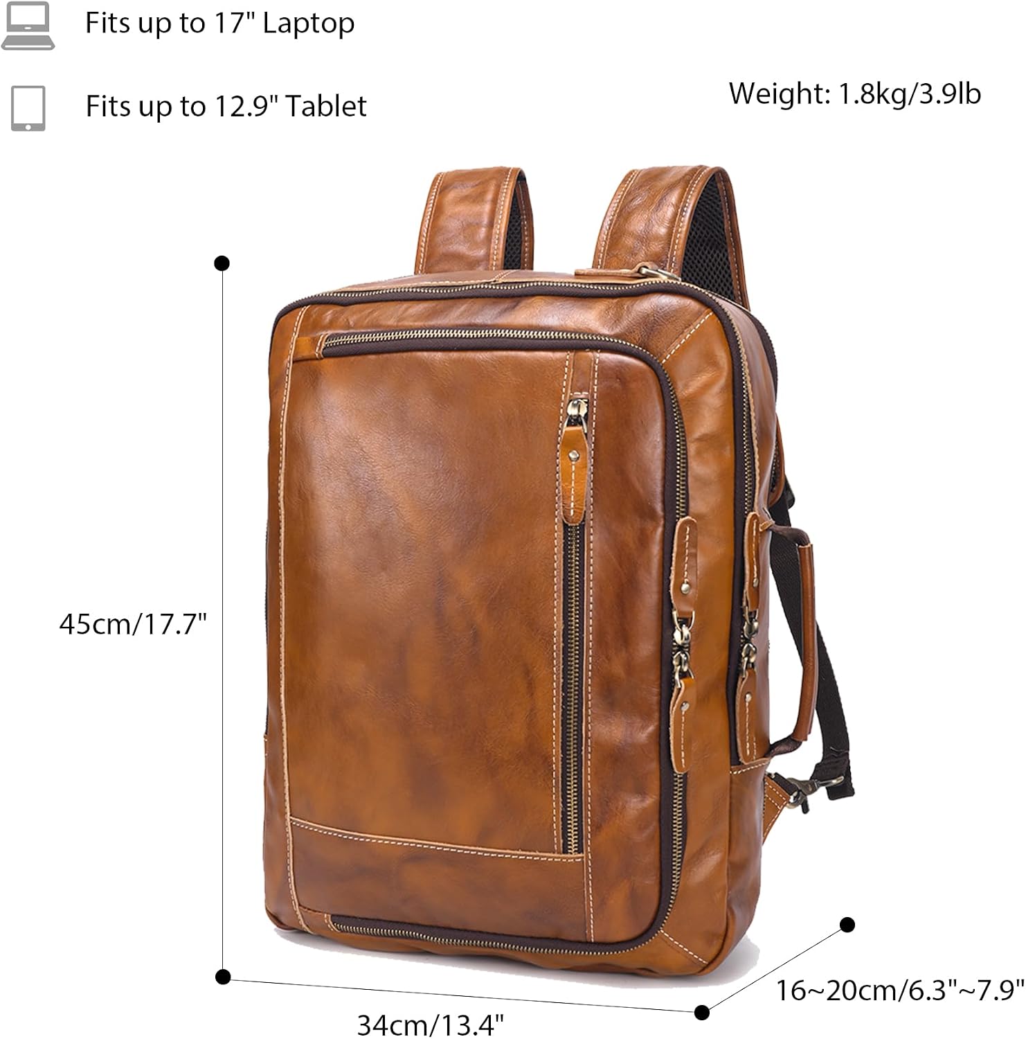 LANNSYNE Vintage Genuine Leather Backpack For Men, 2 in 1 Expandable Briefcase Fits 17'' Laptop Crossbody shoulder Bag Business/Travel Rucksack