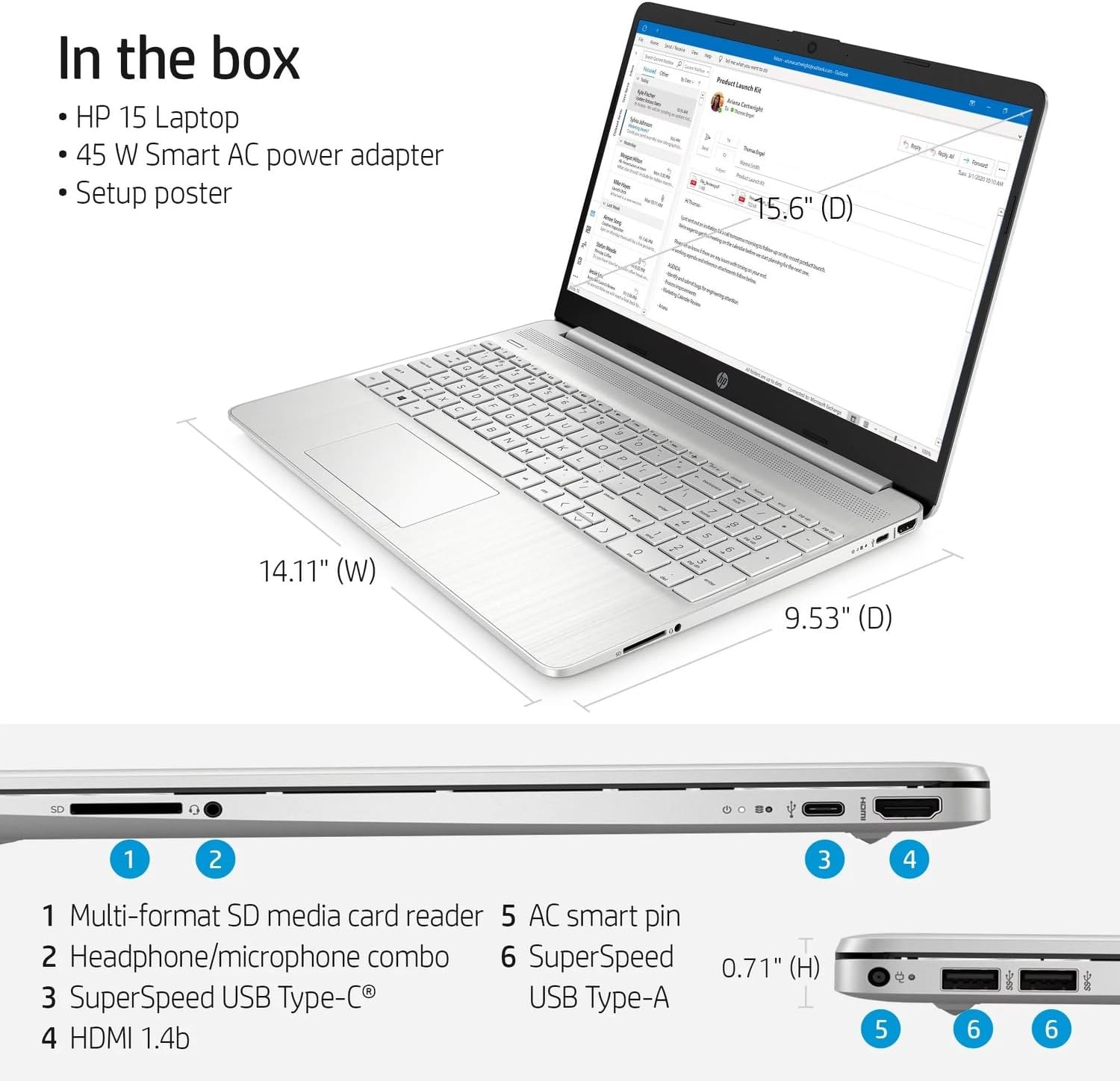 HP 15 Laptop for Business & Student, 15.6' FHD Micro-Edge Display, Intel Core i3-1215U up to 4.40GHz, 16GB RAM, 1TB NVMe SSD, 720p Webcam, Numpad, USB-C, Wi-Fi, FP Reader, PDG HDMI, Win 11 Pro