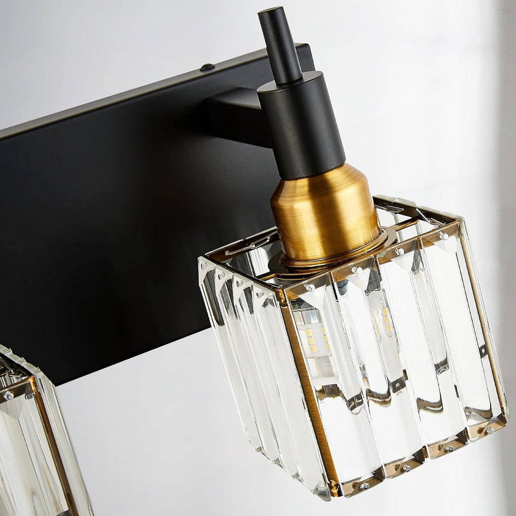 Gold Black Crystal Bathroom Lighting Fixtures, 4 Light Brass Modern Crystal Bathroom Vanity Lights Over Mirror Brass Bath Light