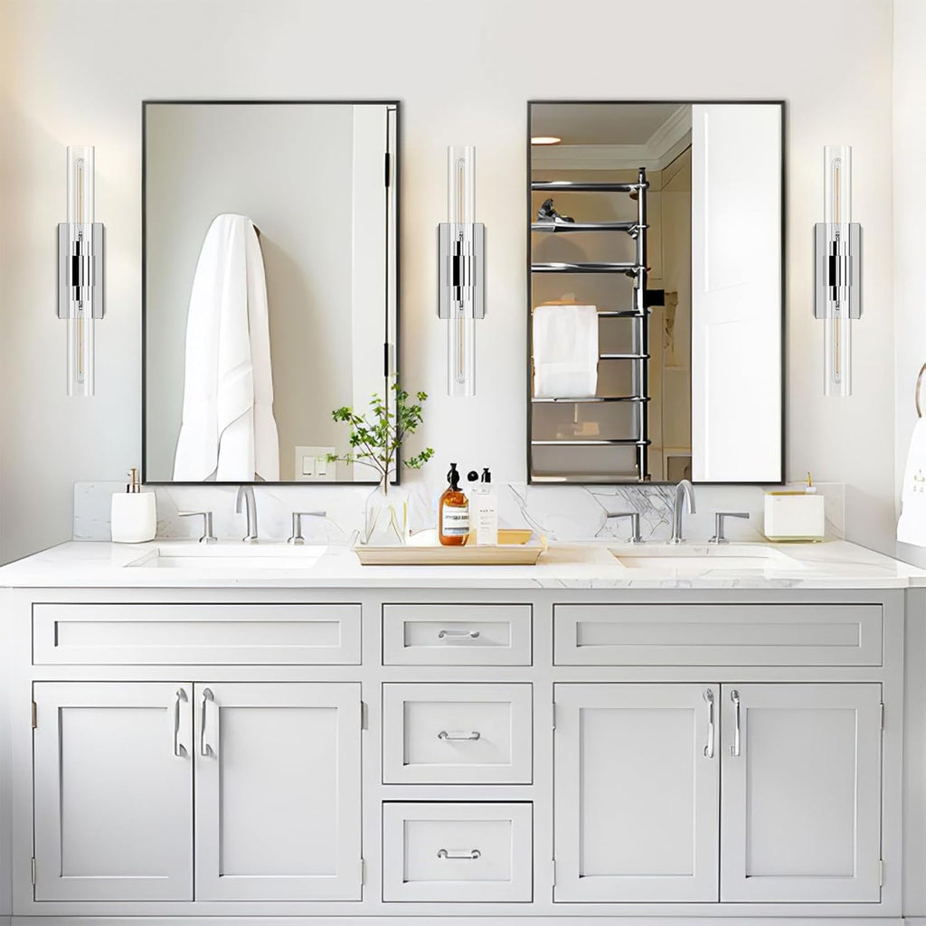 YUYI Nickel Wall Sconces Set of Two, 22.8'' Indoor Sconces Wall Decor Set of 2 with Clear Glass Shade, Bathroom Vanity Wall Lights for Bathroom Living Room Bedroom Hallway Fireplace Staircase