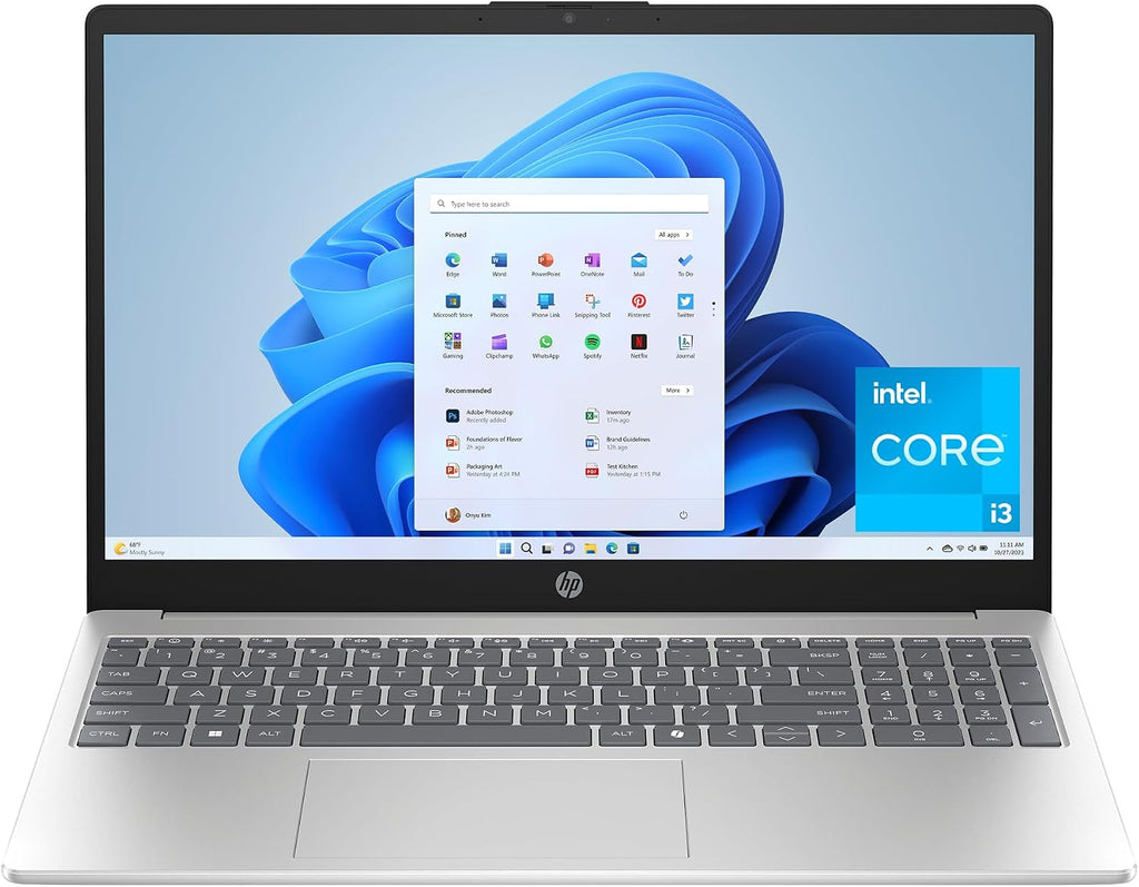 HP 15.6 inch Laptop, HD Display, Intel Core i3-N305, 8 GB RAM, 256 GB SSD, Intel UHD Graphics, Windows 11 Home, Natural Silver, 15-fd0500nr