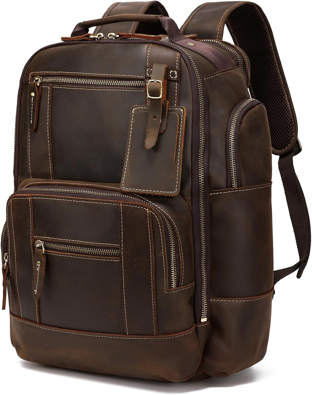 LANNSYNE Vintage Genuine Leather Backpack for men, 15.6' Laptop Backpack Travel Camping 24L Rucksack