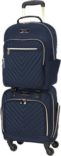Kenneth Cole REACTION Chelsea 2-Piece Bundle - 17' 4-Wheel Spinner Underseat Carry-On Luggage & Matching 15' Laptop Backpack, Navy