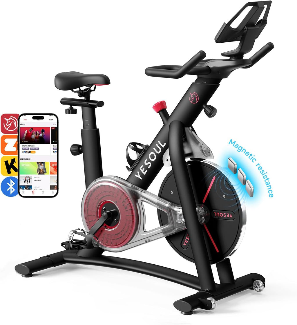 Yesoul Black Exercise Bike for Home, Low Noise Indoor Cycling Bike for Home Gym Electric Stationary Bike with Tablet Mount & Comfortable Seat Cushion for Women Apartment Workout Bike for Fitness