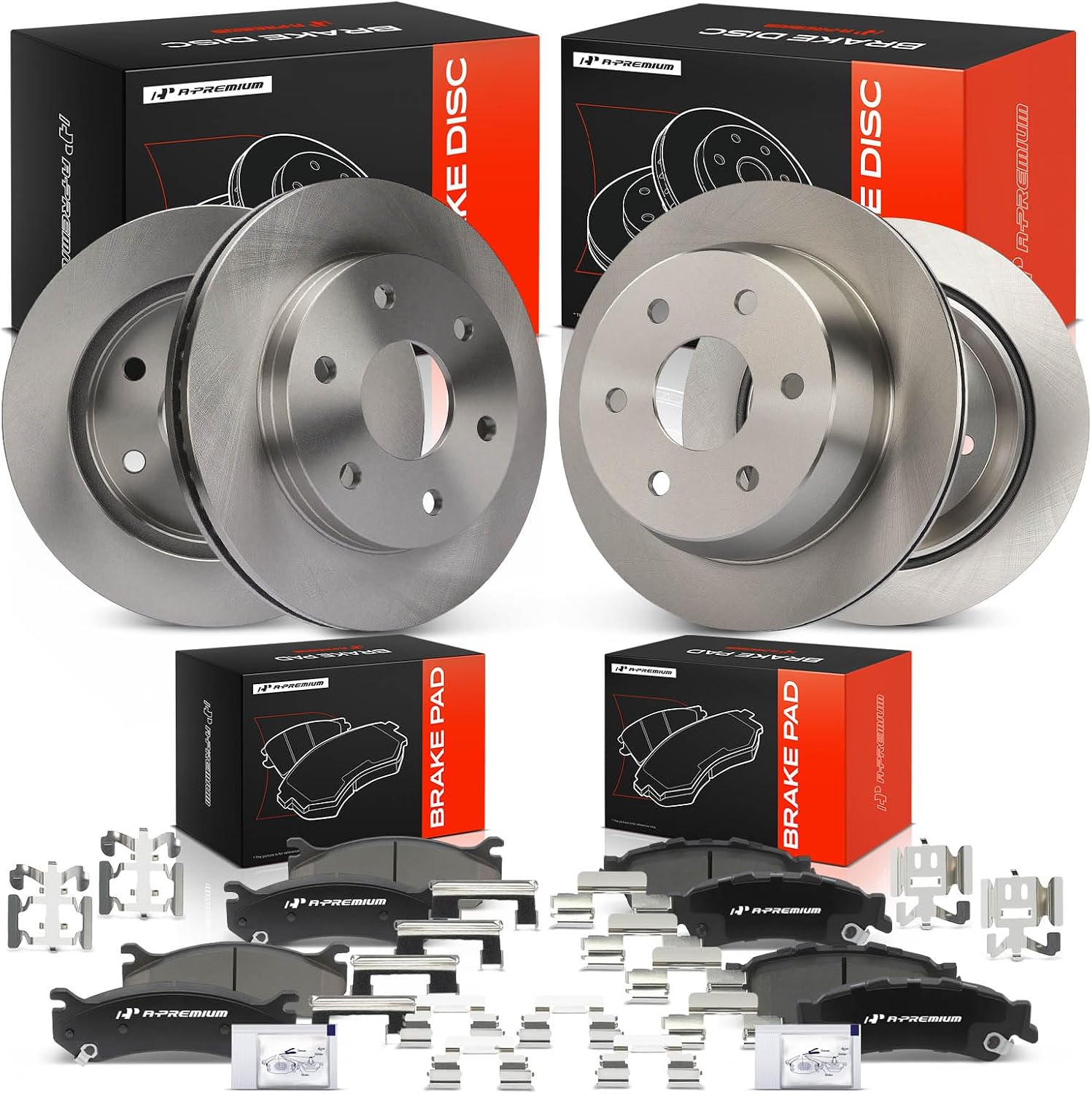 A-Premium Front and Rear Vented Disc Brake Rotors + Ceramic Pads Kit Compatible with Select Chevy and GMC Models - Tahoe 2000-2001, Silverado 1500 1999-2006, Sierra 1500, Yukon, Astro, SAFARI, 12-PC